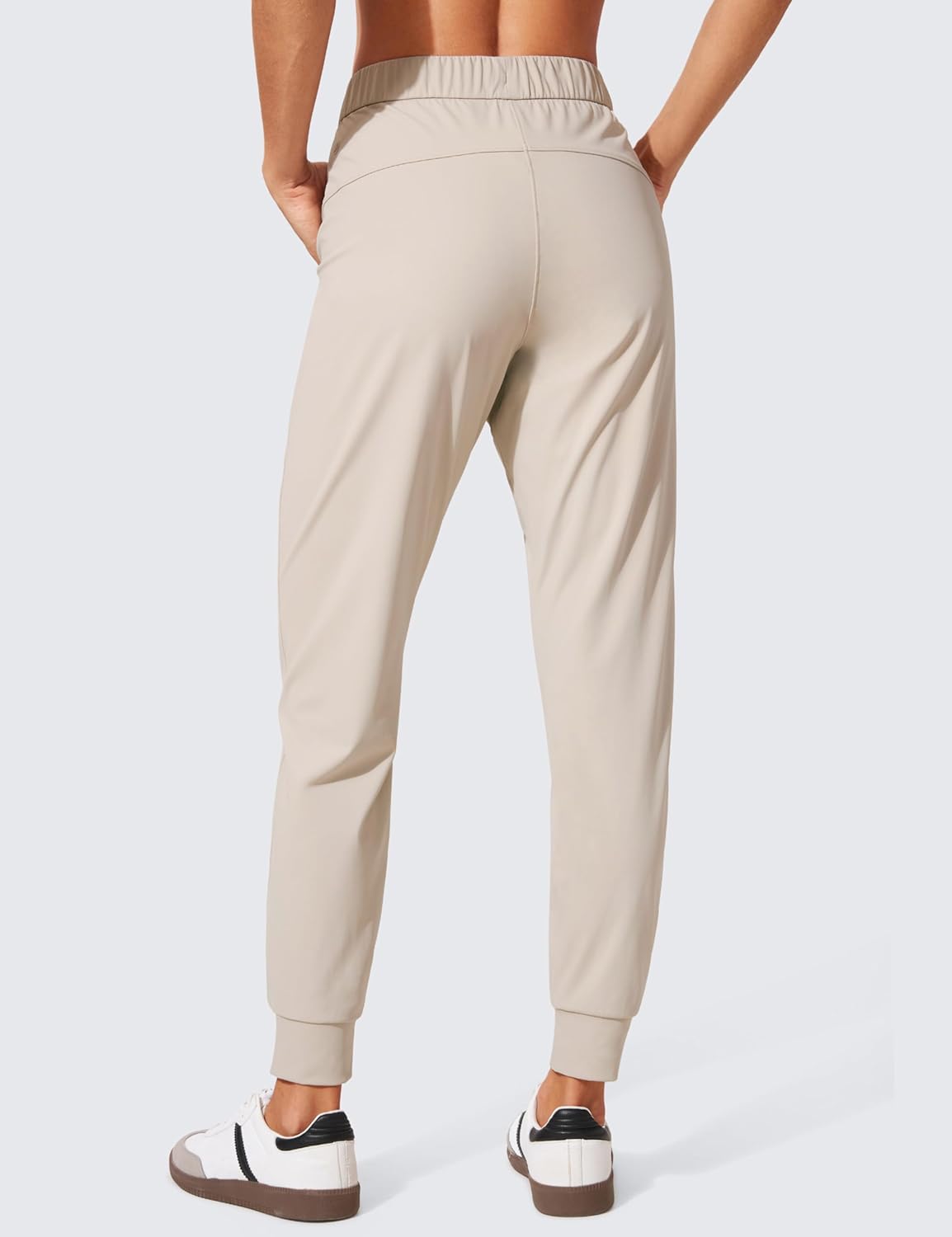 CRZ YOGA 4Way Stretch Workout Joggers for Women 28quot  Casual Travel Pants Lounge Athletic Joggers with PocketsMojave Tan