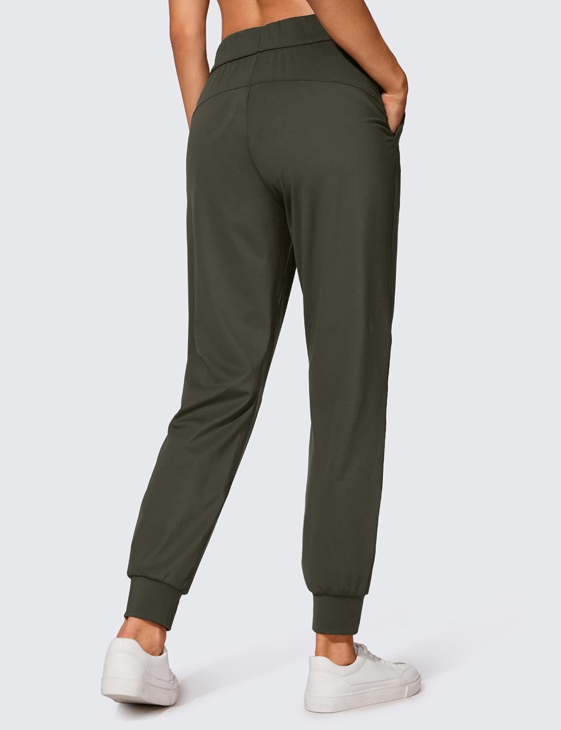 CRZ YOGA 4Way Stretch Workout Joggers for Women 28quot  Casual Travel Pants Lounge Athletic Joggers with PocketsOlive Green