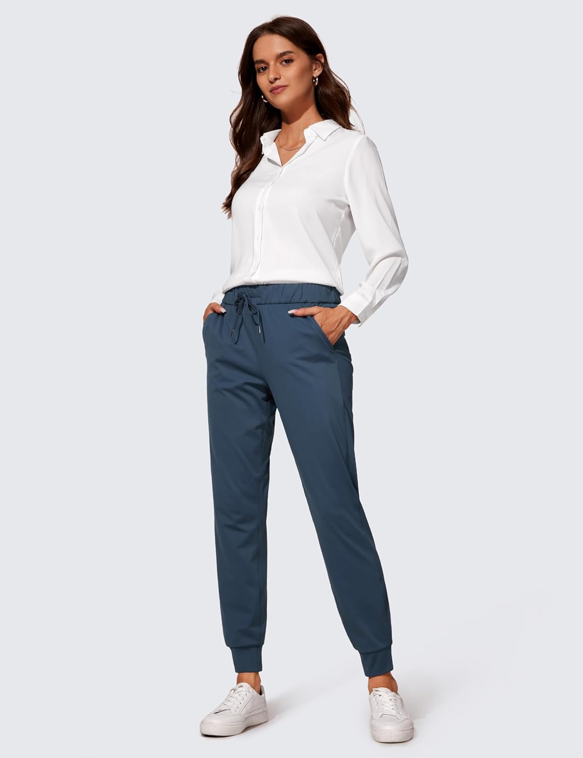 CRZ YOGA 4Way Stretch Workout Joggers for Women 28quot  Casual Travel Pants Lounge Athletic Joggers with PocketsSlate Blue