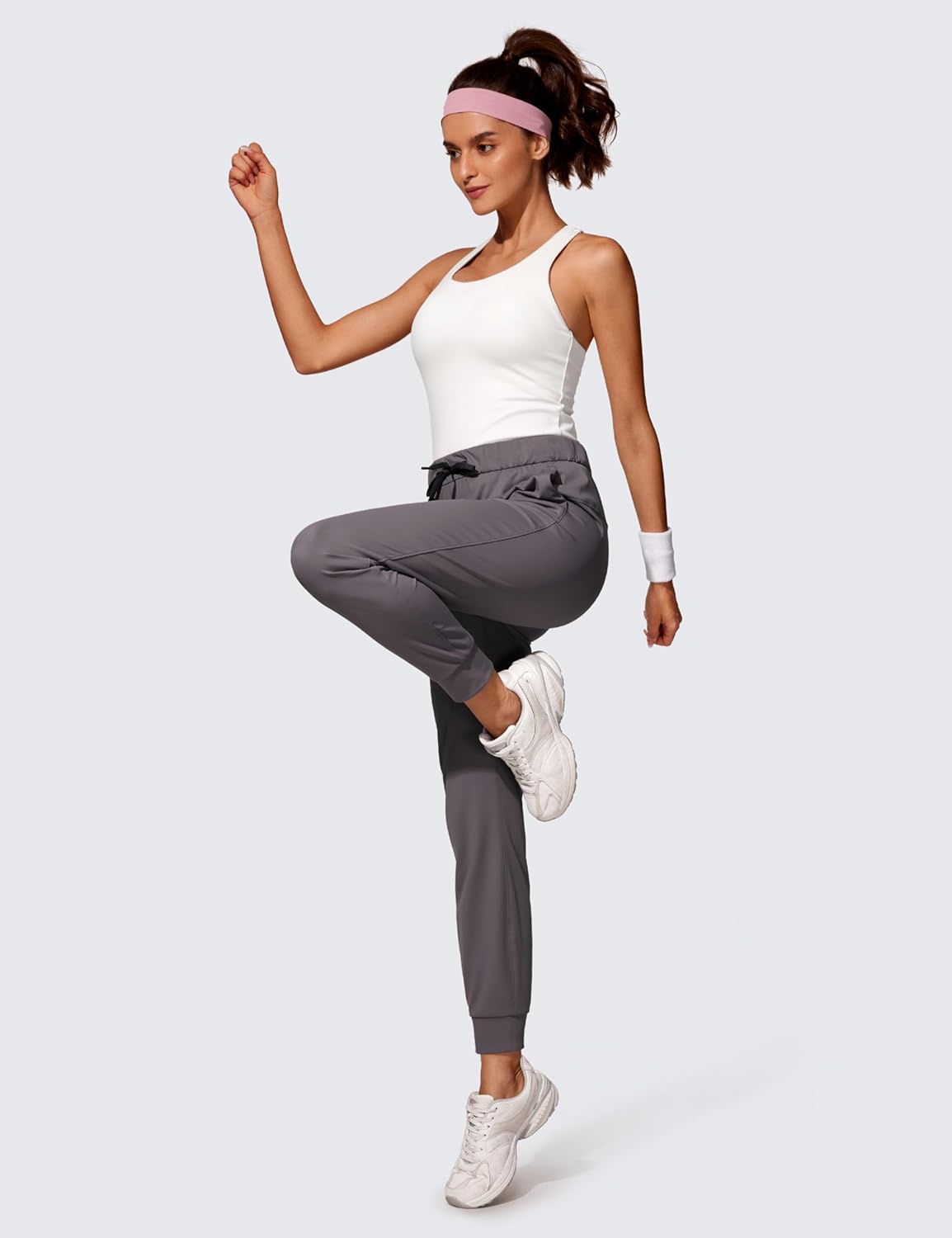 CRZ YOGA 4Way Stretch Workout Joggers for Women 28quot  Casual Travel Pants Lounge Athletic Joggers with PocketsTornado Grey