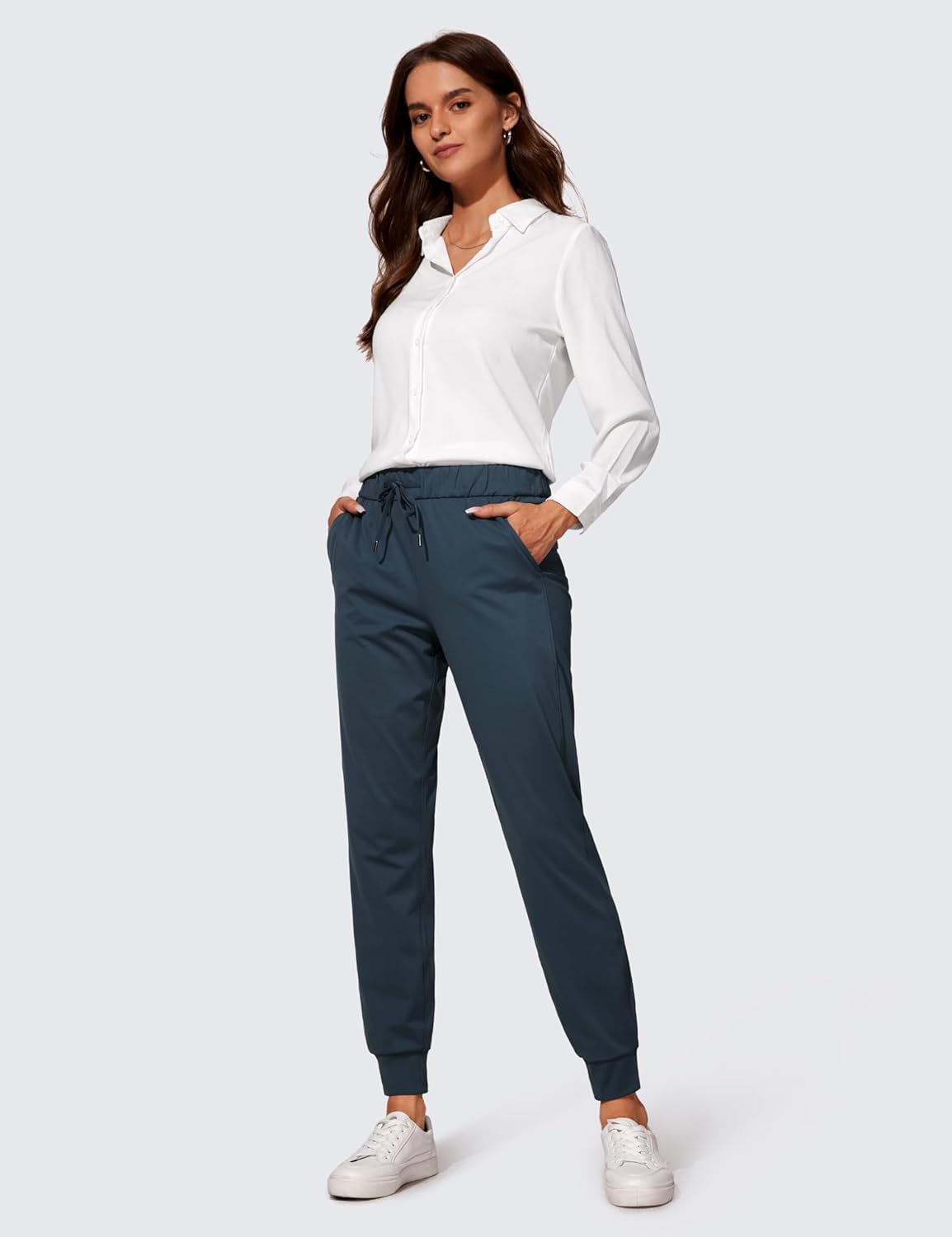 CRZ YOGA 4Way Stretch Workout Joggers for Women 28quot  Casual Travel Pants Lounge Athletic Joggers with PocketsTrue Navy