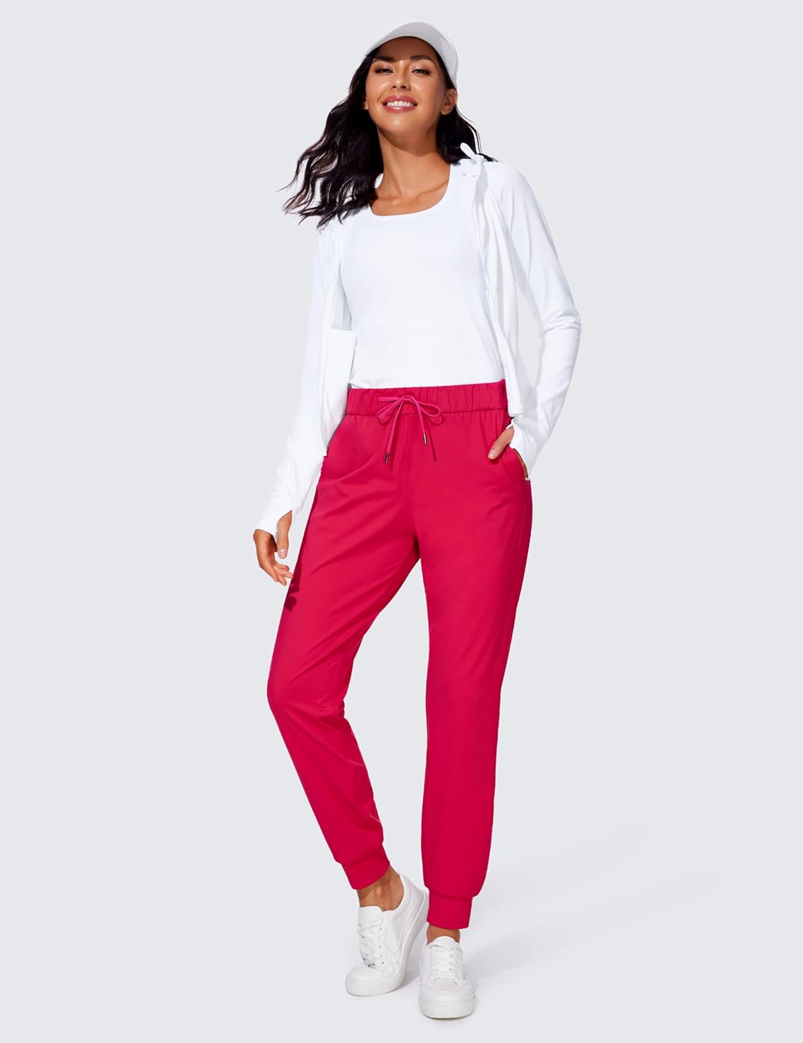 CRZ YOGA 4Way Stretch Workout Joggers for Women 28quot  Casual Travel Pants Lounge Athletic Joggers with PocketsViva Magenta