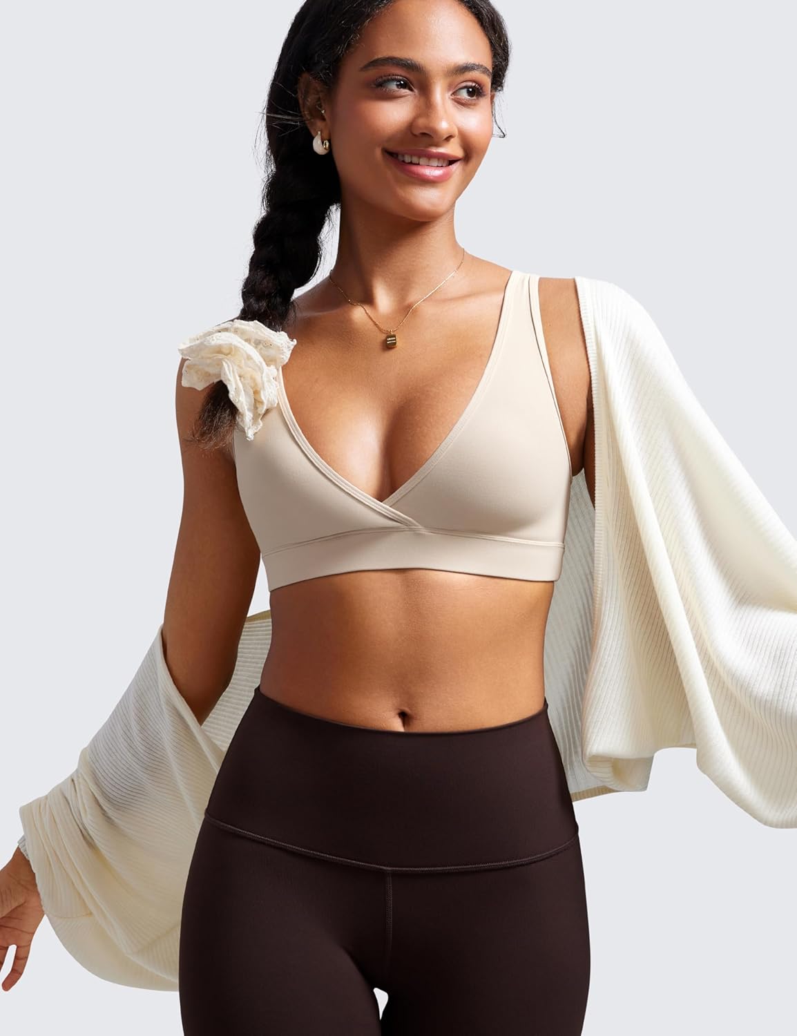 CRZ YOGA Butterluxe Maternity Nursing Bras for Women Crossover Wireless Sleep Breastfeeding Lounge Pregnancy Bra ComfortableMojave Tan