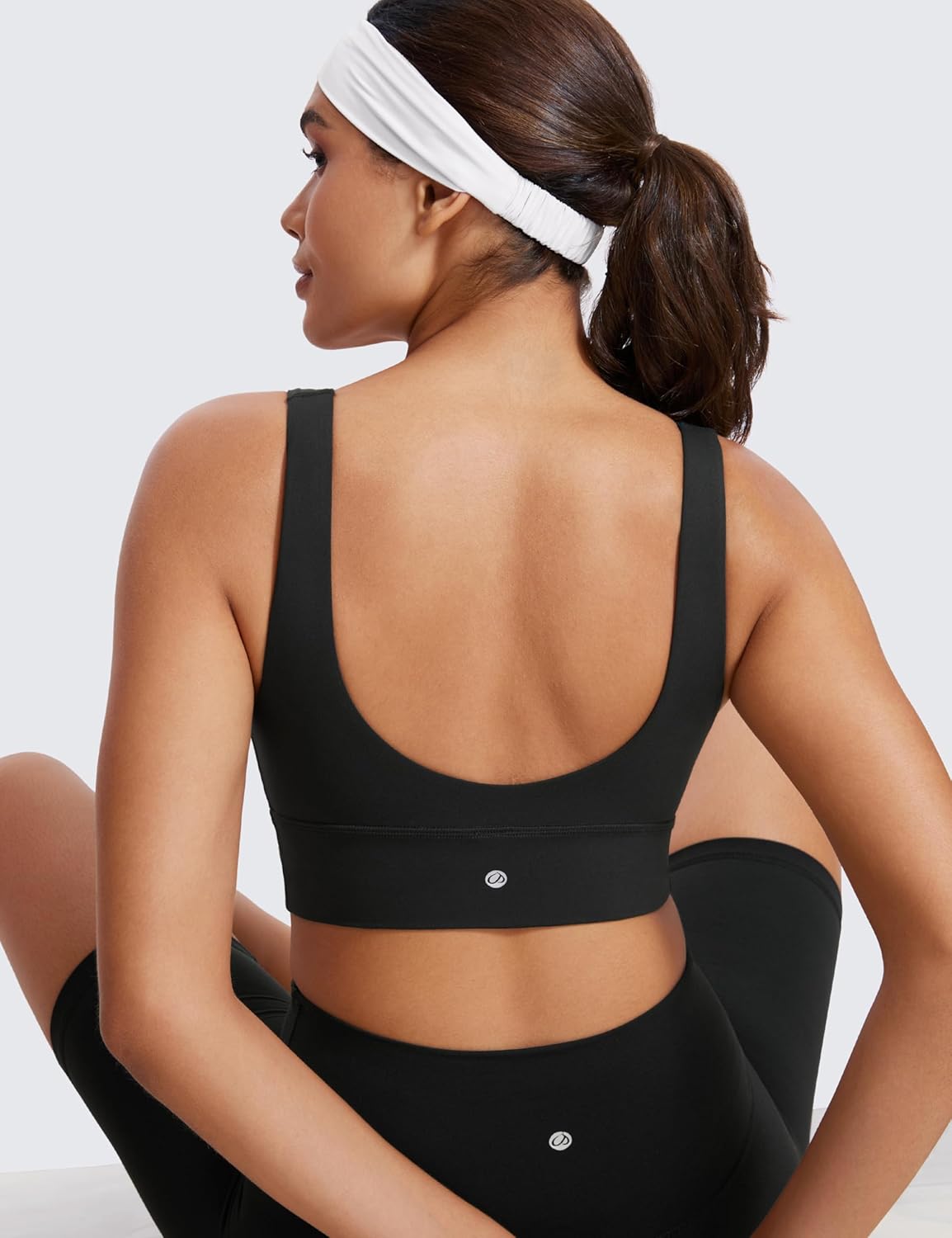 CRZ YOGA Butterluxe Womens VNeck Longline Sports Bra  U Back Wireless Yoga Bra Low Impact Padded Crop TopBlack