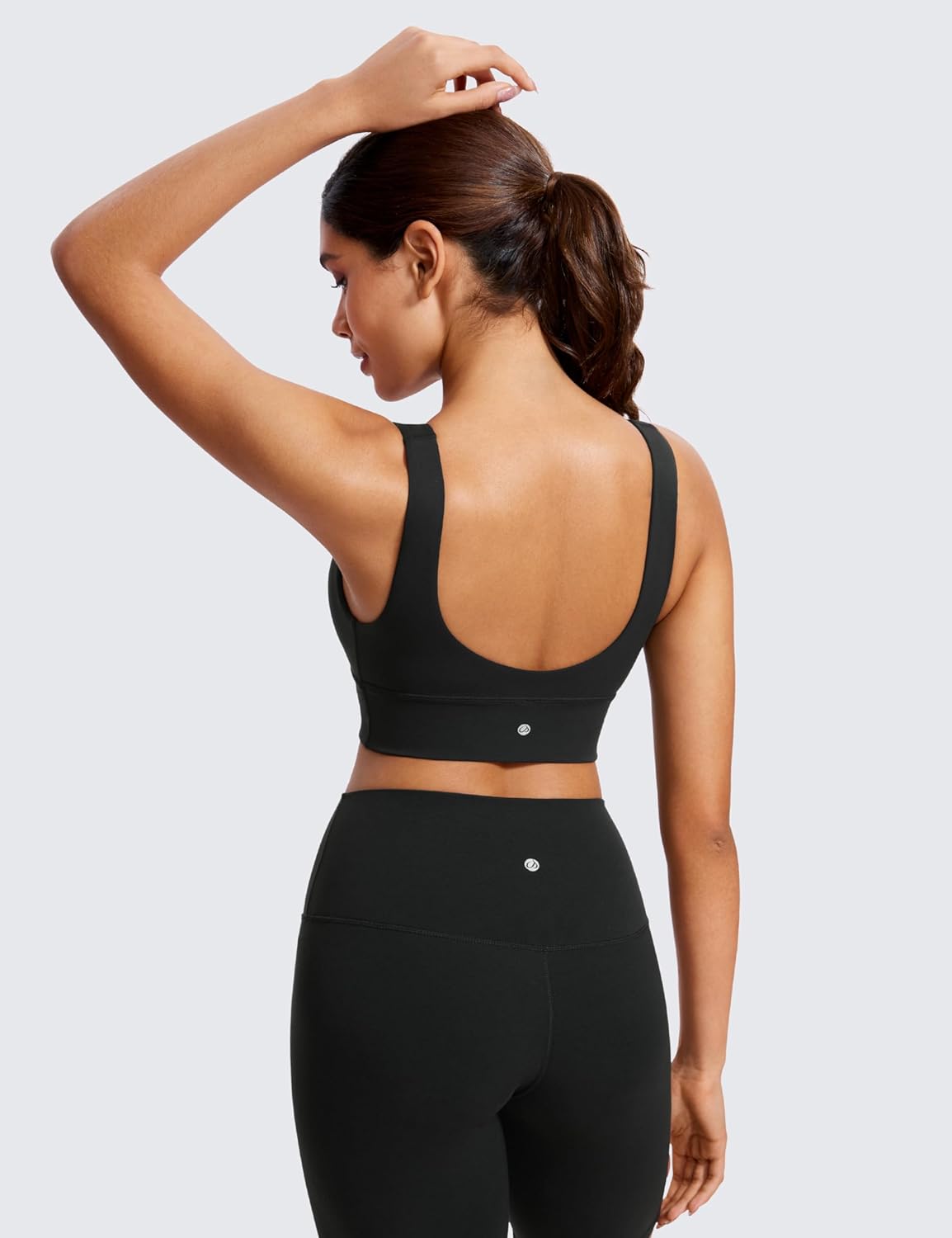 CRZ YOGA Butterluxe Womens VNeck Longline Sports Bra  U Back Wireless Yoga Bra Low Impact Padded Crop TopBlack