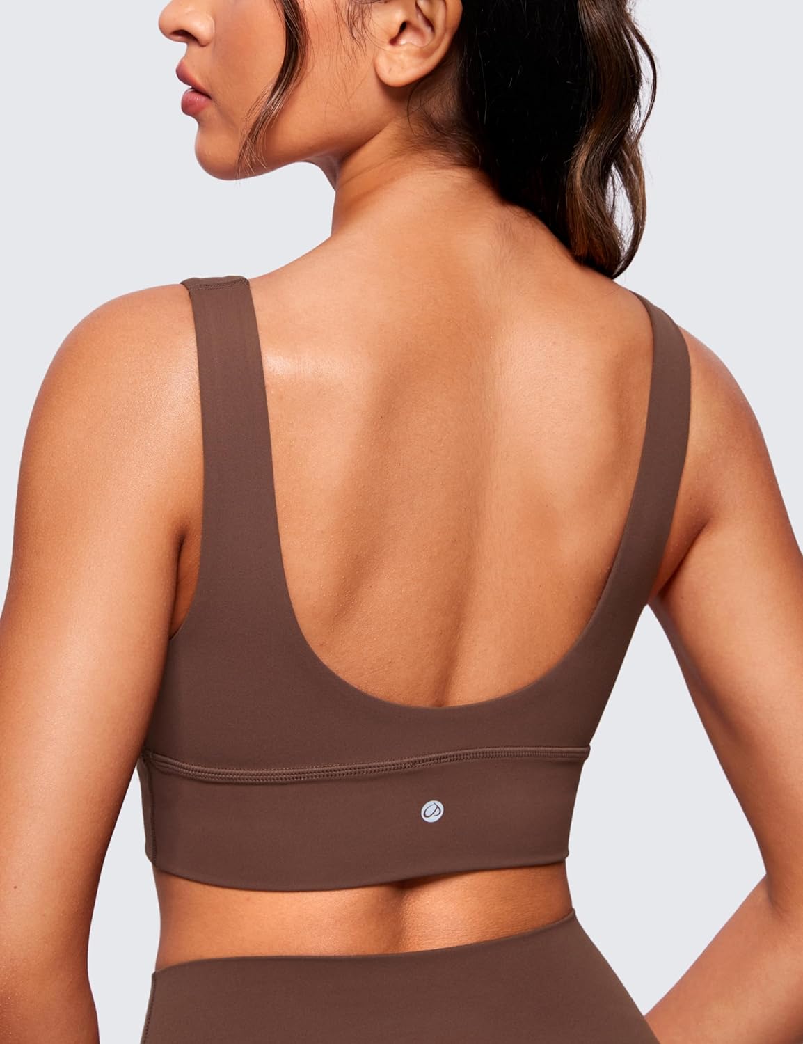 CRZ YOGA Butterluxe Womens VNeck Longline Sports Bra  U Back Wireless Yoga Bra Low Impact Padded Crop TopCoffee Brown