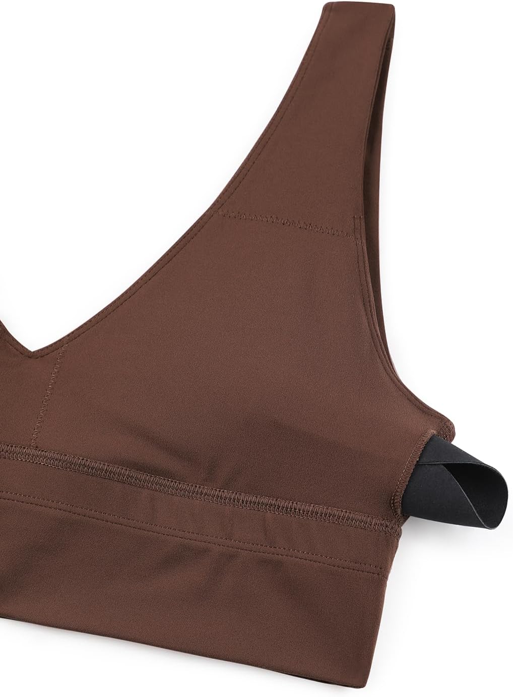 CRZ YOGA Butterluxe Womens VNeck Longline Sports Bra  U Back Wireless Yoga Bra Low Impact Padded Crop TopCoffee Brown