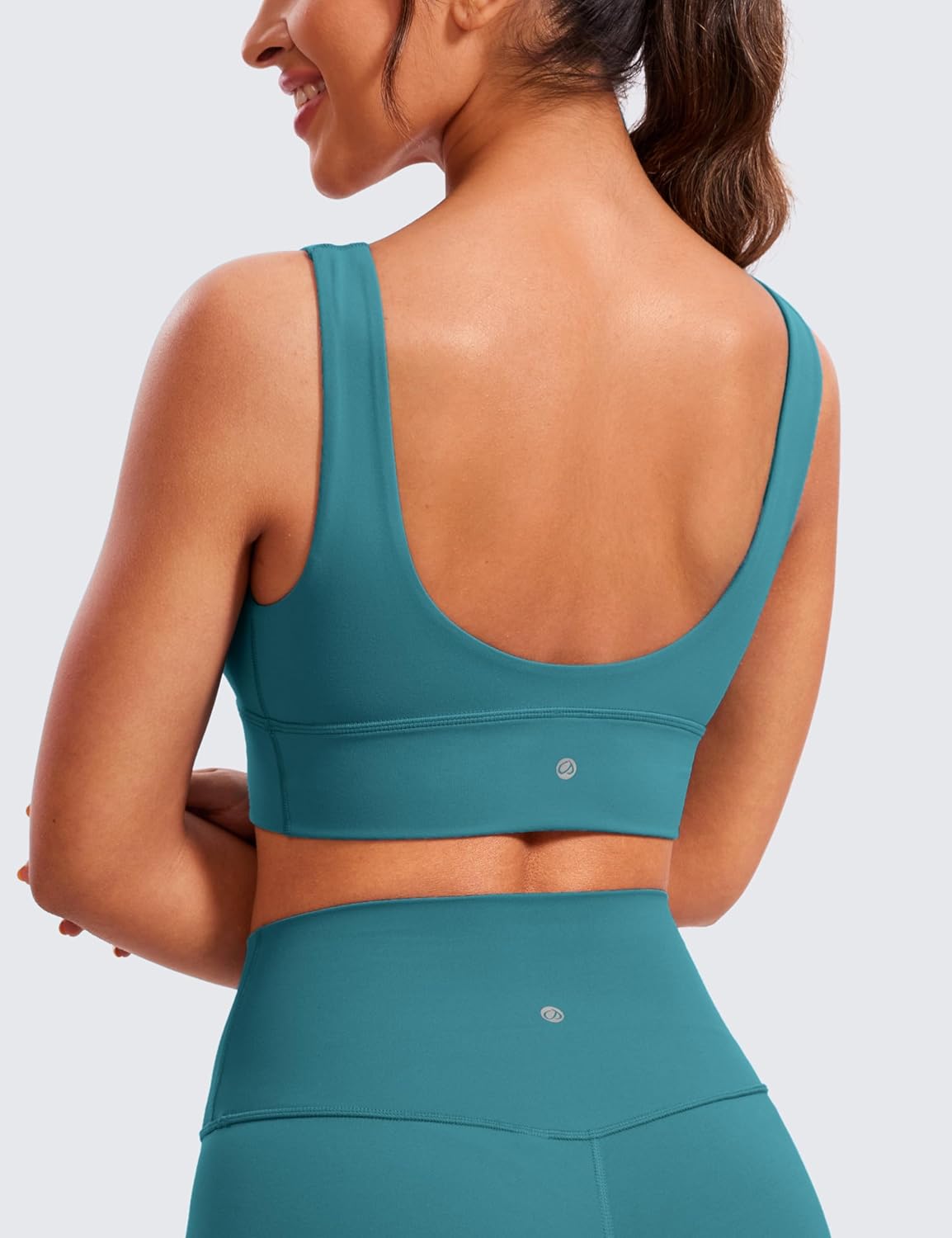 CRZ YOGA Butterluxe Womens VNeck Longline Sports Bra  U Back Wireless Yoga Bra Low Impact Padded Crop TopGreen Jade