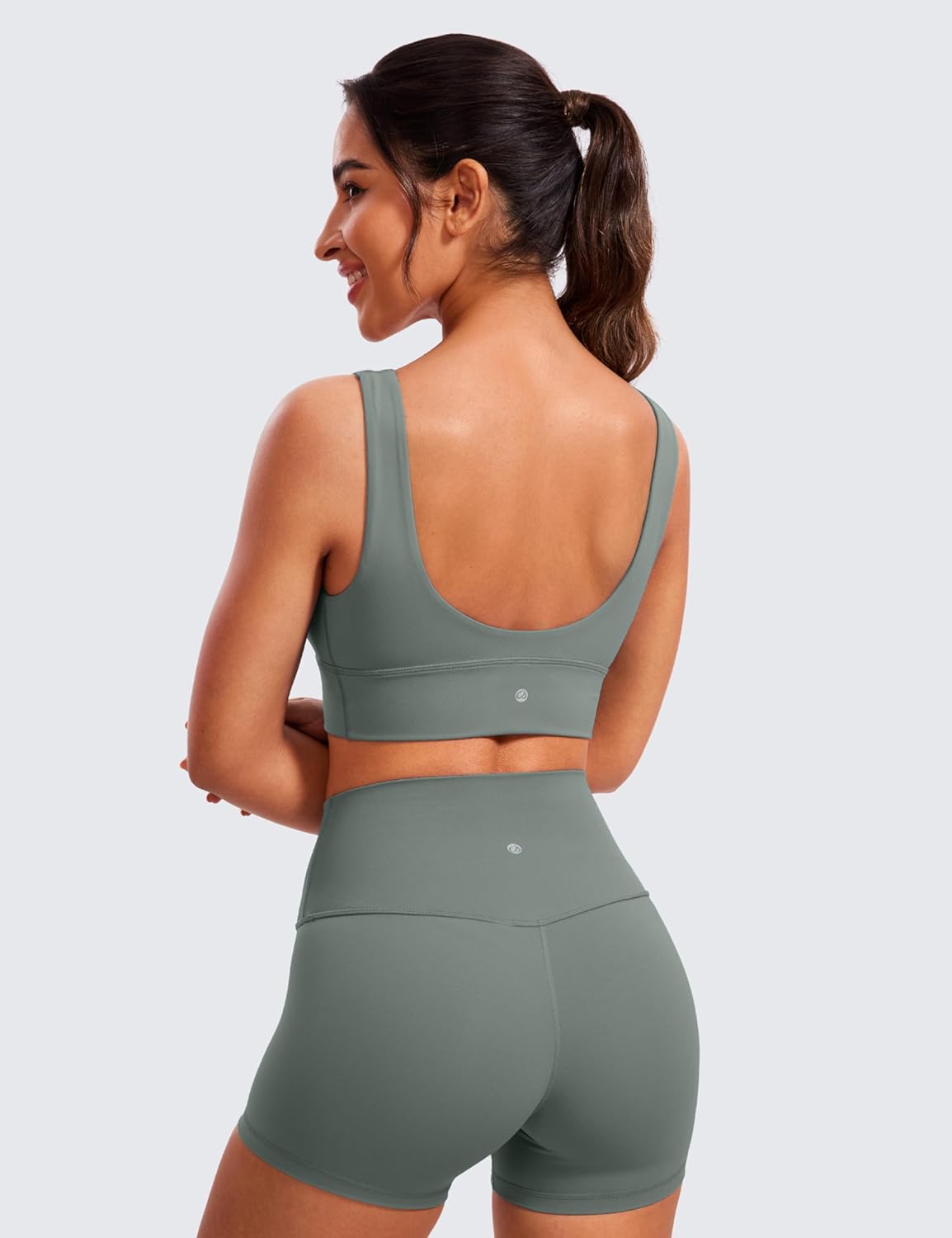 CRZ YOGA Butterluxe Womens VNeck Longline Sports Bra  U Back Wireless Yoga Bra Low Impact Padded Crop TopGrey Sage
