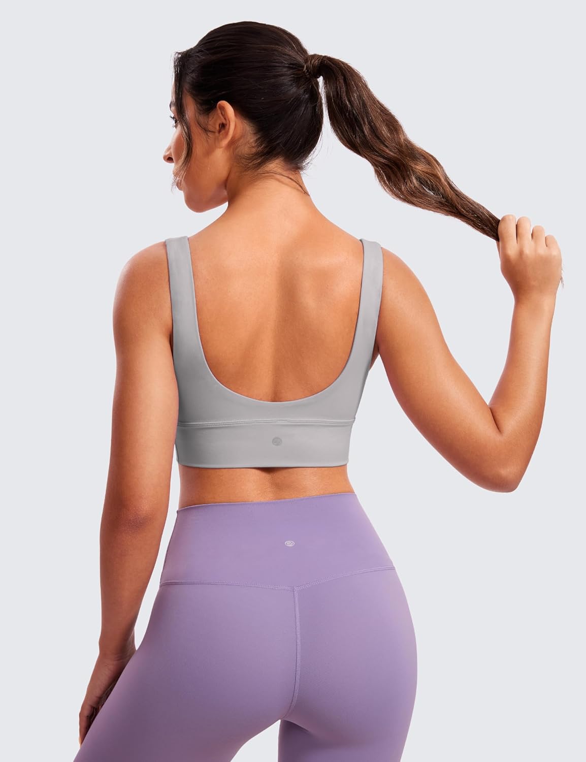 CRZ YOGA Butterluxe Womens VNeck Longline Sports Bra  U Back Wireless Yoga Bra Low Impact Padded Crop TopGull Gray
