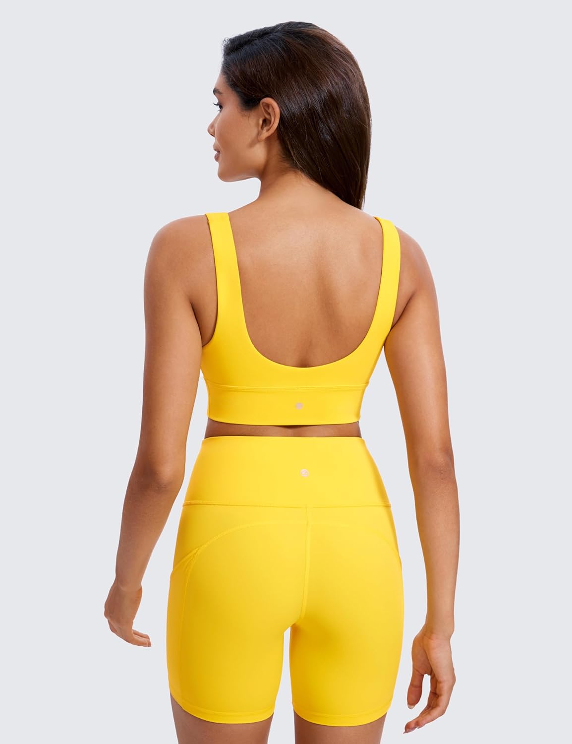 CRZ YOGA Butterluxe Womens VNeck Longline Sports Bra  U Back Wireless Yoga Bra Low Impact Padded Crop TopHigh Visibility Yellow