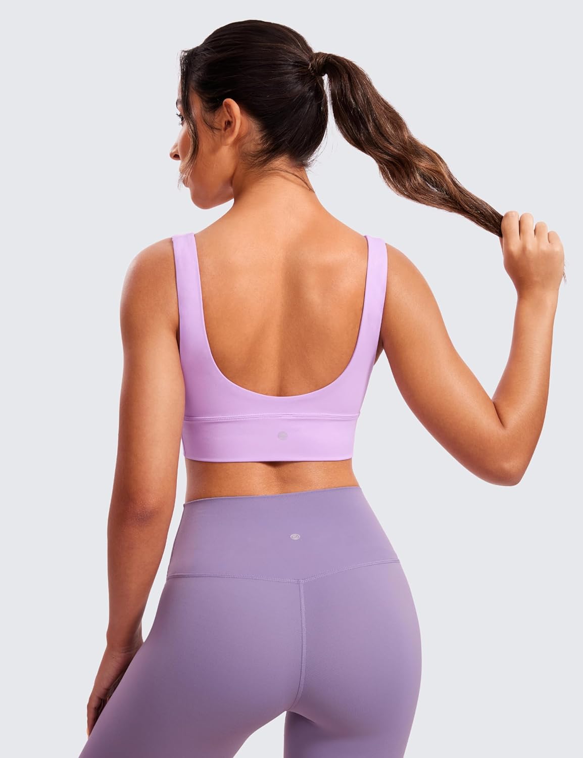 CRZ YOGA Butterluxe Womens VNeck Longline Sports Bra  U Back Wireless Yoga Bra Low Impact Padded Crop TopLilac