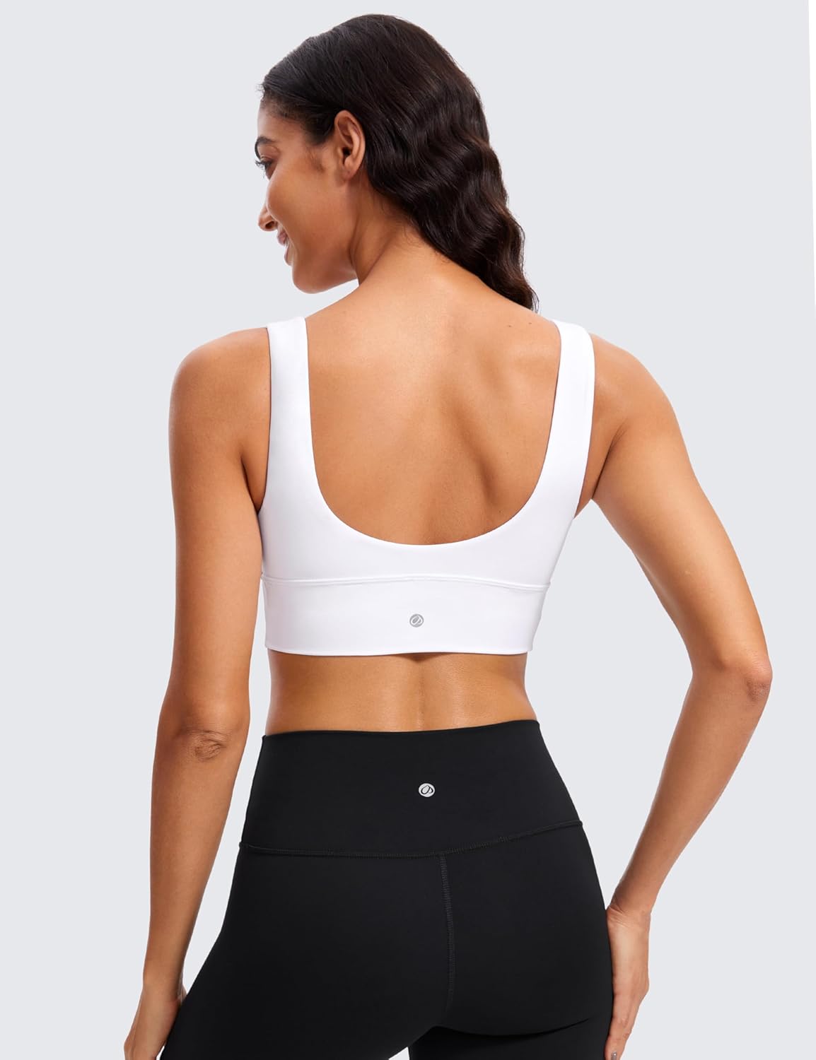 CRZ YOGA Butterluxe Womens VNeck Longline Sports Bra  U Back Wireless Yoga Bra Low Impact Padded Crop TopWhite