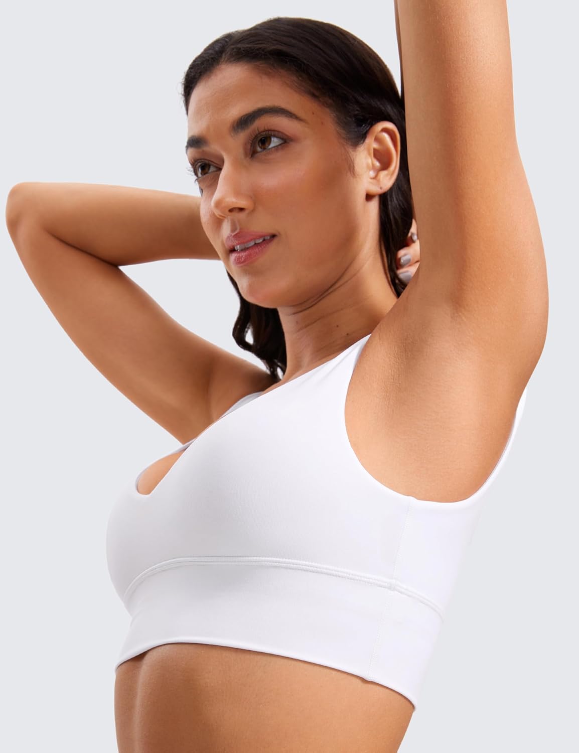 CRZ YOGA Butterluxe Womens VNeck Longline Sports Bra  U Back Wireless Yoga Bra Low Impact Padded Crop TopWhite