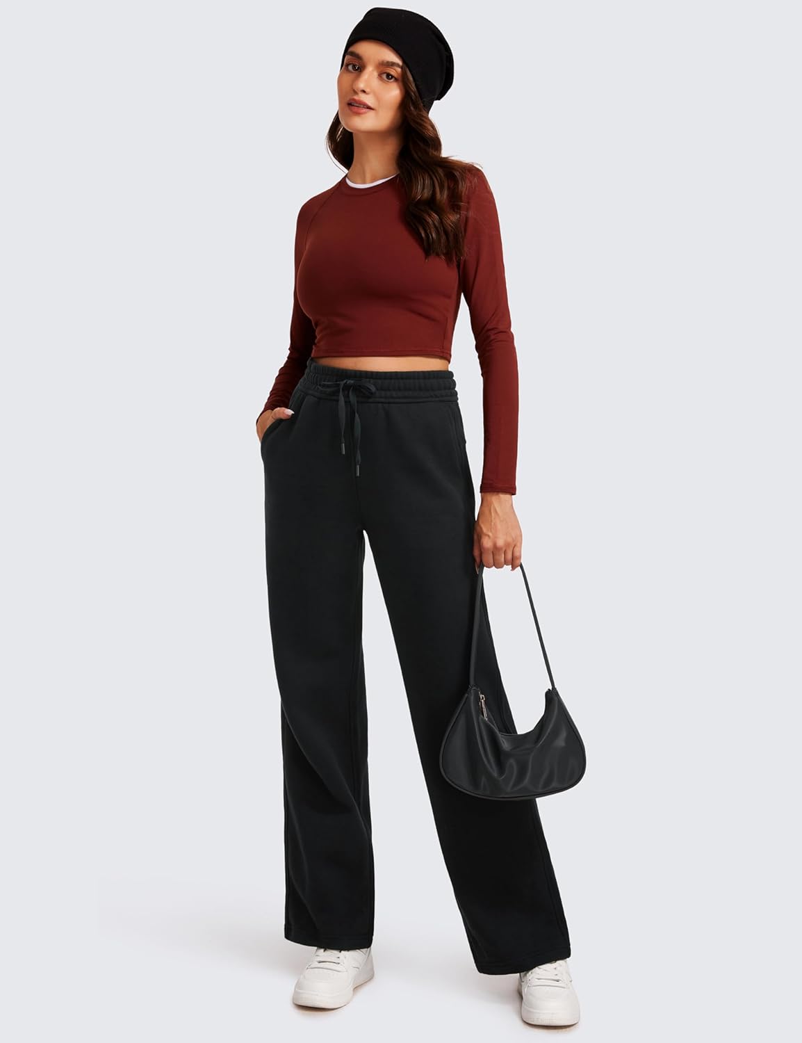 CRZ YOGA Cotton Fleece Lined Sweatpants Women 30quot Straight Leg Casual Lounge Sweat Pants for WomenBlack