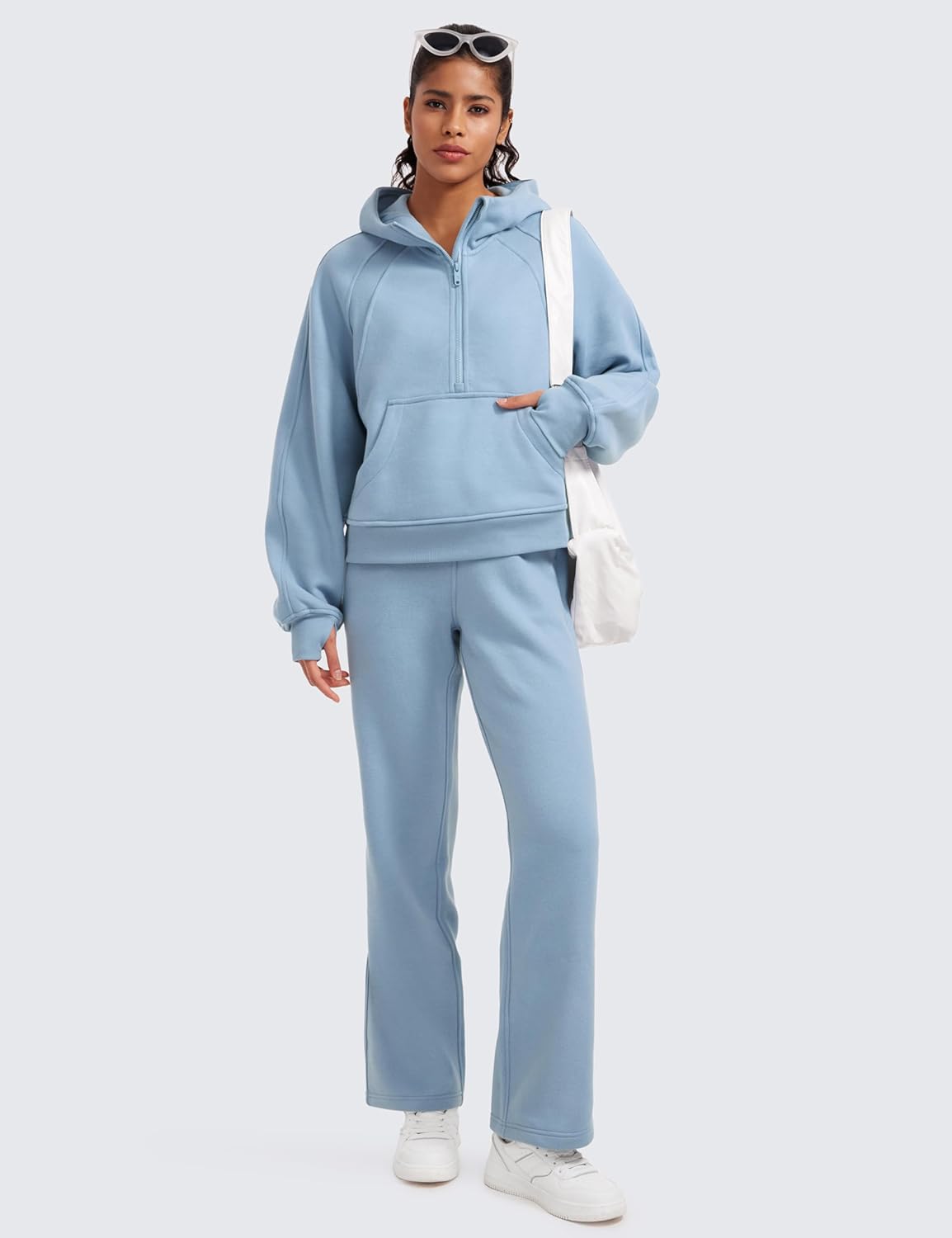 CRZ YOGA Cotton Fleece Lined Sweatpants Women 30quot Straight Leg Casual Lounge Sweat Pants for WomenCambric Blue