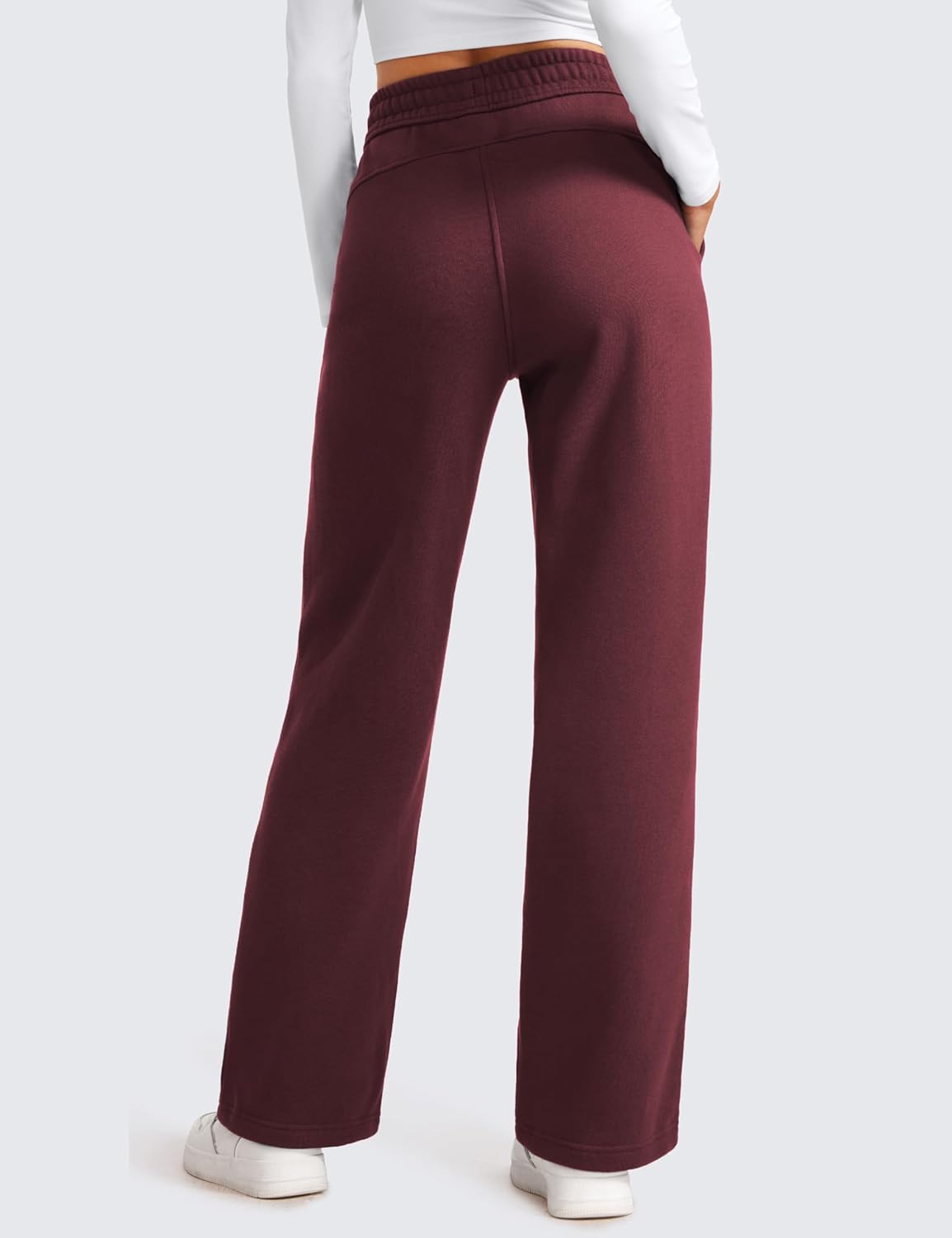 CRZ YOGA Cotton Fleece Lined Sweatpants Women 30quot Straight Leg Casual Lounge Sweat Pants for WomenDark Red