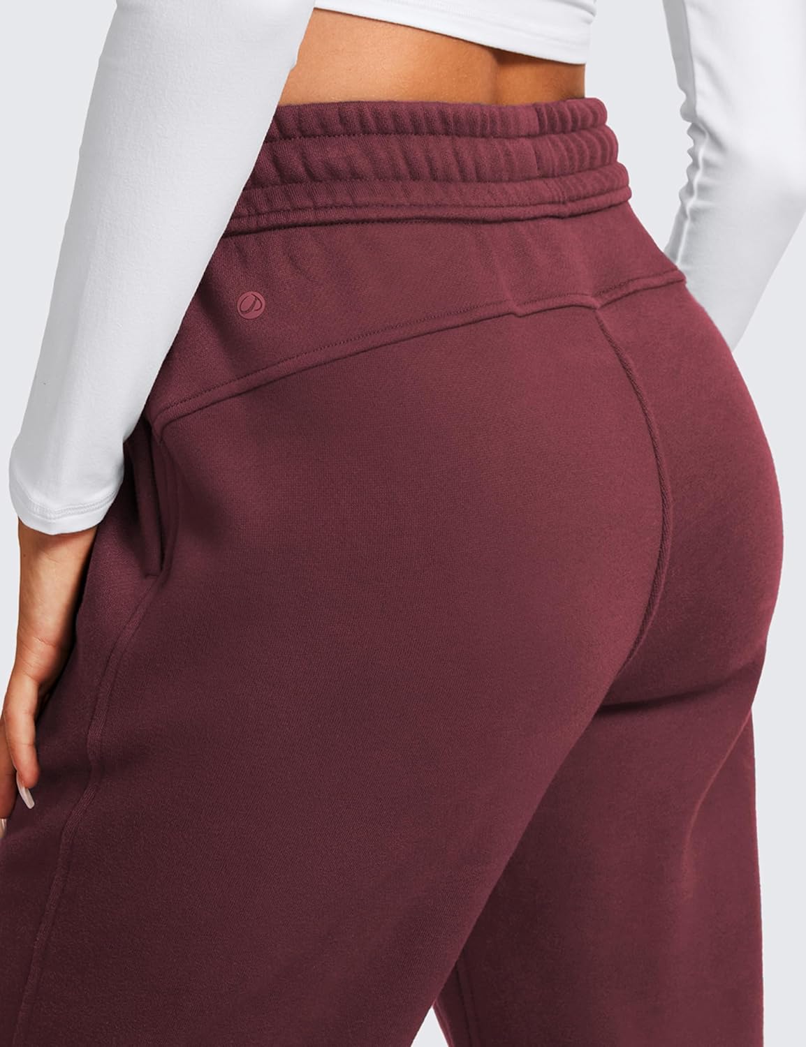 CRZ YOGA Cotton Fleece Lined Sweatpants Women 30quot Straight Leg Casual Lounge Sweat Pants for WomenDark Red