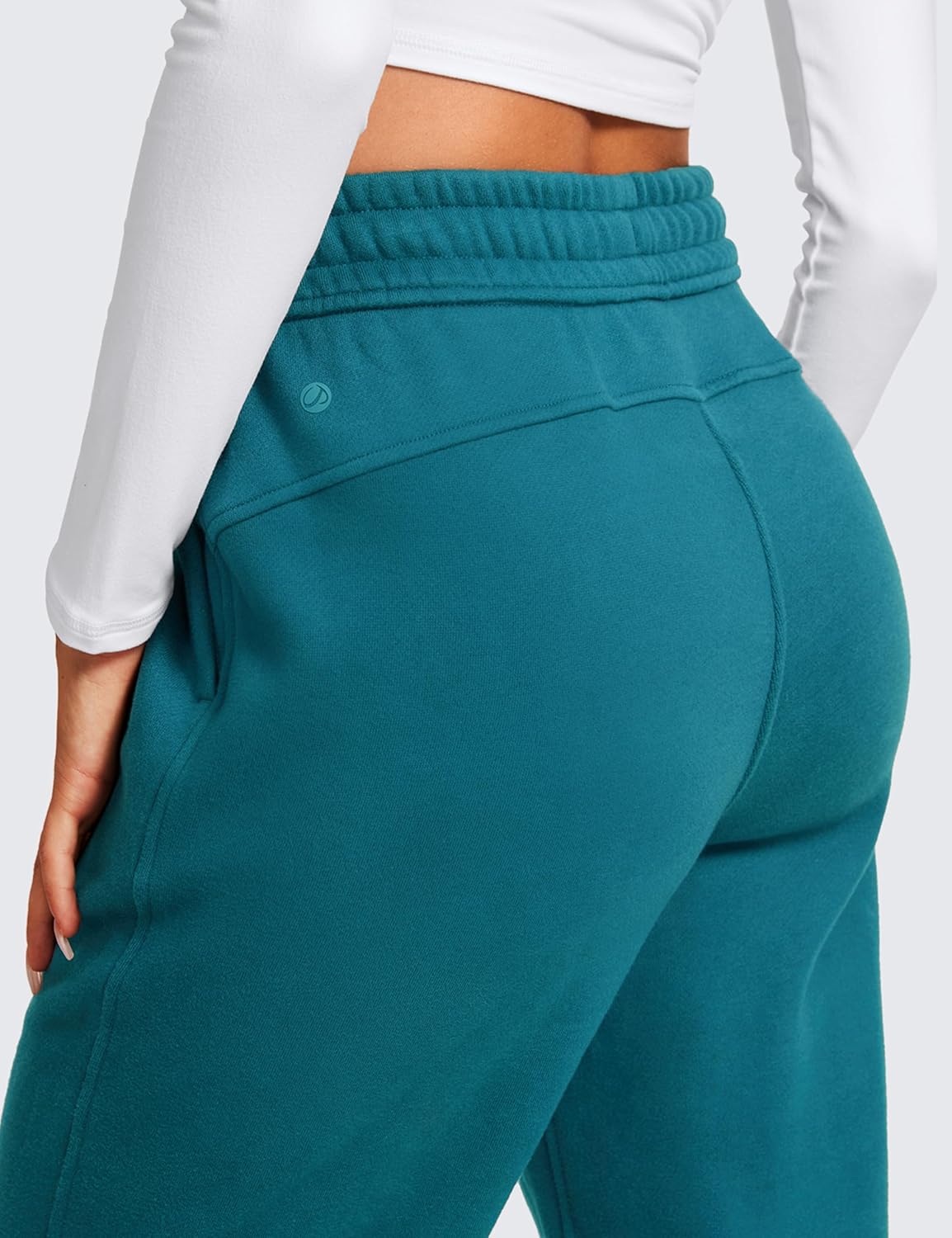 CRZ YOGA Cotton Fleece Lined Sweatpants Women 30quot Straight Leg Casual Lounge Sweat Pants for WomenGreen Jade