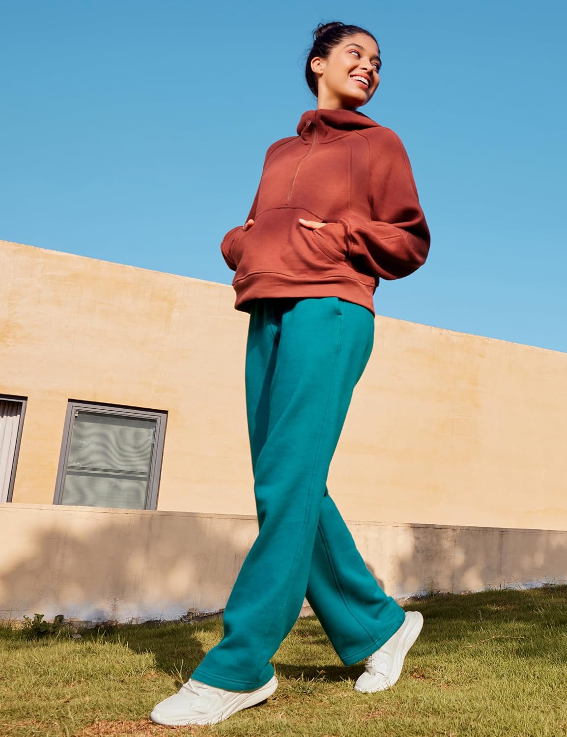 CRZ YOGA Cotton Fleece Lined Sweatpants Women 30quot Straight Leg Casual Lounge Sweat Pants for WomenGreen Jade