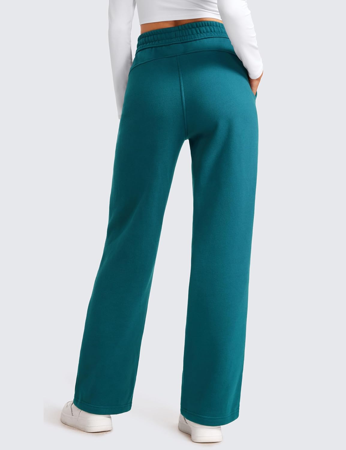 CRZ YOGA Cotton Fleece Lined Sweatpants Women 30quot Straight Leg Casual Lounge Sweat Pants for WomenGreen Jade