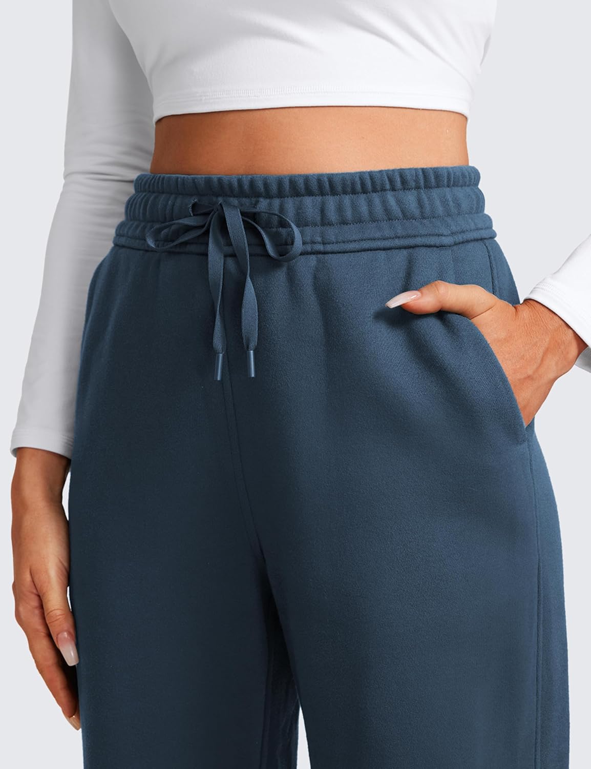 CRZ YOGA Cotton Fleece Lined Sweatpants Women 30quot Straight Leg Casual Lounge Sweat Pants for WomenInk Blue