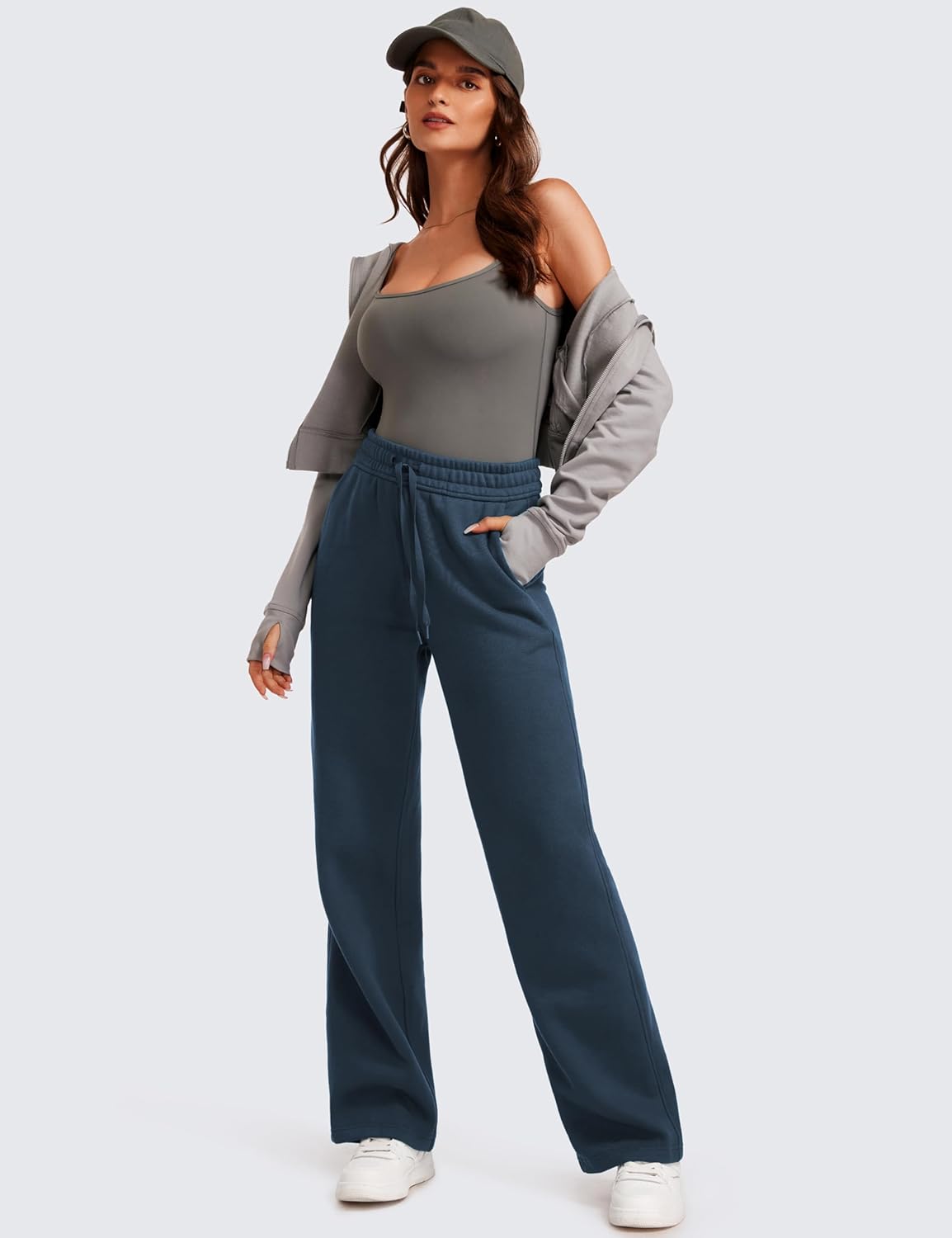 CRZ YOGA Cotton Fleece Lined Sweatpants Women 30quot Straight Leg Casual Lounge Sweat Pants for WomenInk Blue