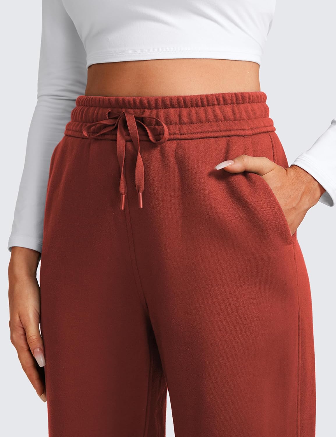 CRZ YOGA Cotton Fleece Lined Sweatpants Women 30quot Straight Leg Casual Lounge Sweat Pants for WomenJujube Brown