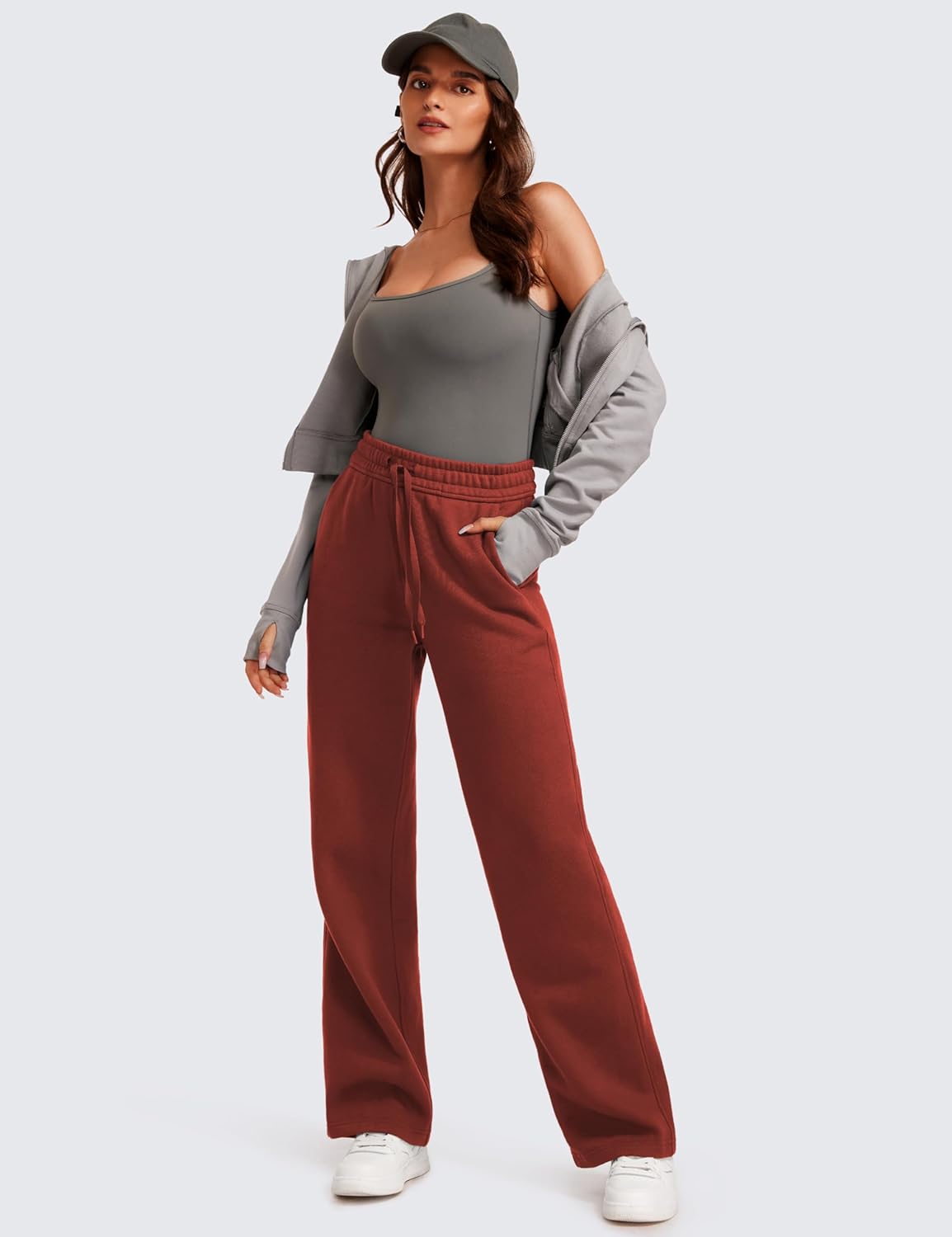 CRZ YOGA Cotton Fleece Lined Sweatpants Women 30quot Straight Leg Casual Lounge Sweat Pants for WomenJujube Brown