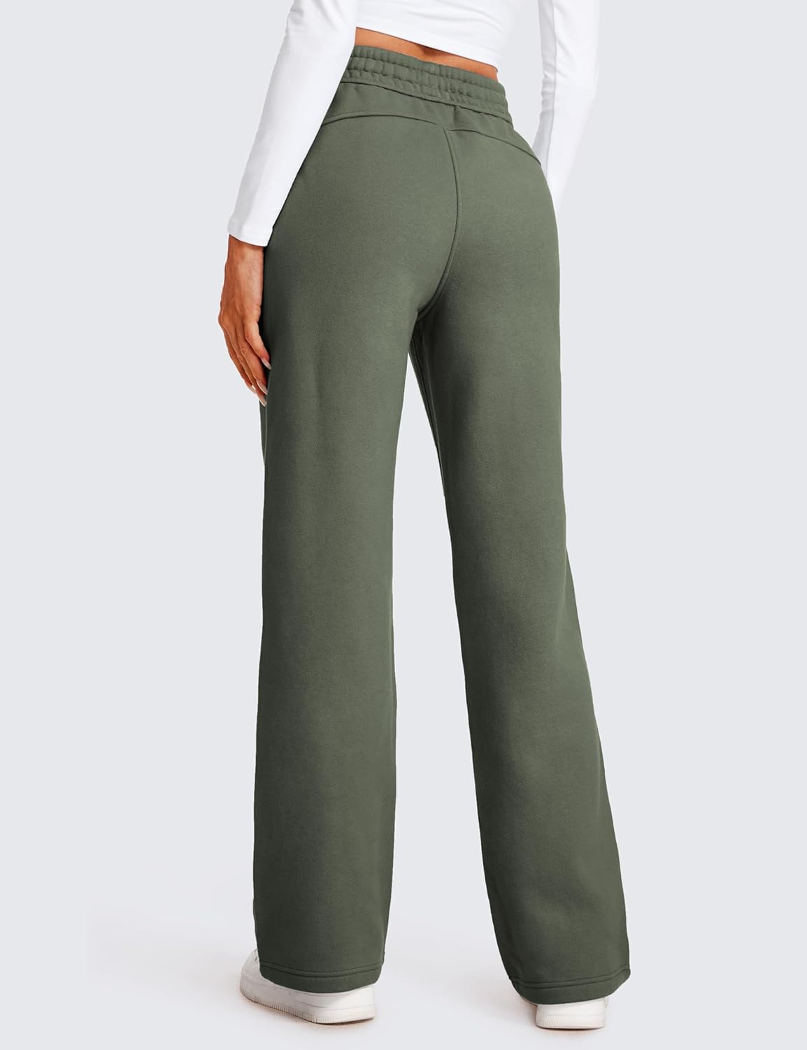 CRZ YOGA Cotton Fleece Lined Sweatpants Women 30quot Straight Leg Casual Lounge Sweat Pants for WomenLight Army Green