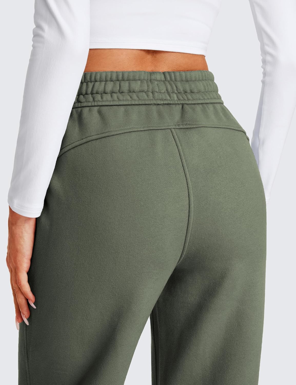 CRZ YOGA Cotton Fleece Lined Sweatpants Women 30quot Straight Leg Casual Lounge Sweat Pants for WomenLight Army Green