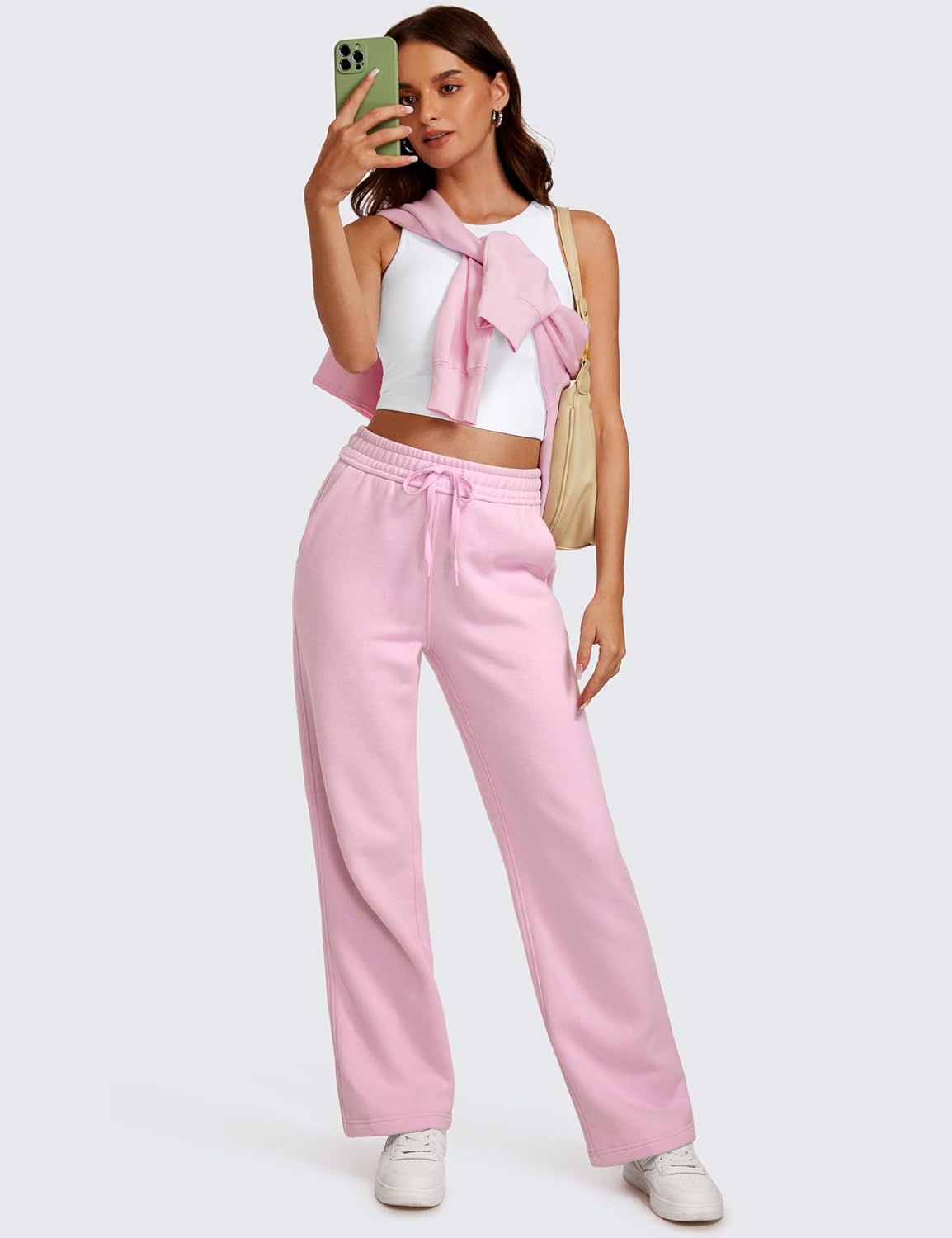CRZ YOGA Cotton Fleece Lined Sweatpants Women 30quot Straight Leg Casual Lounge Sweat Pants for WomenPink Peony