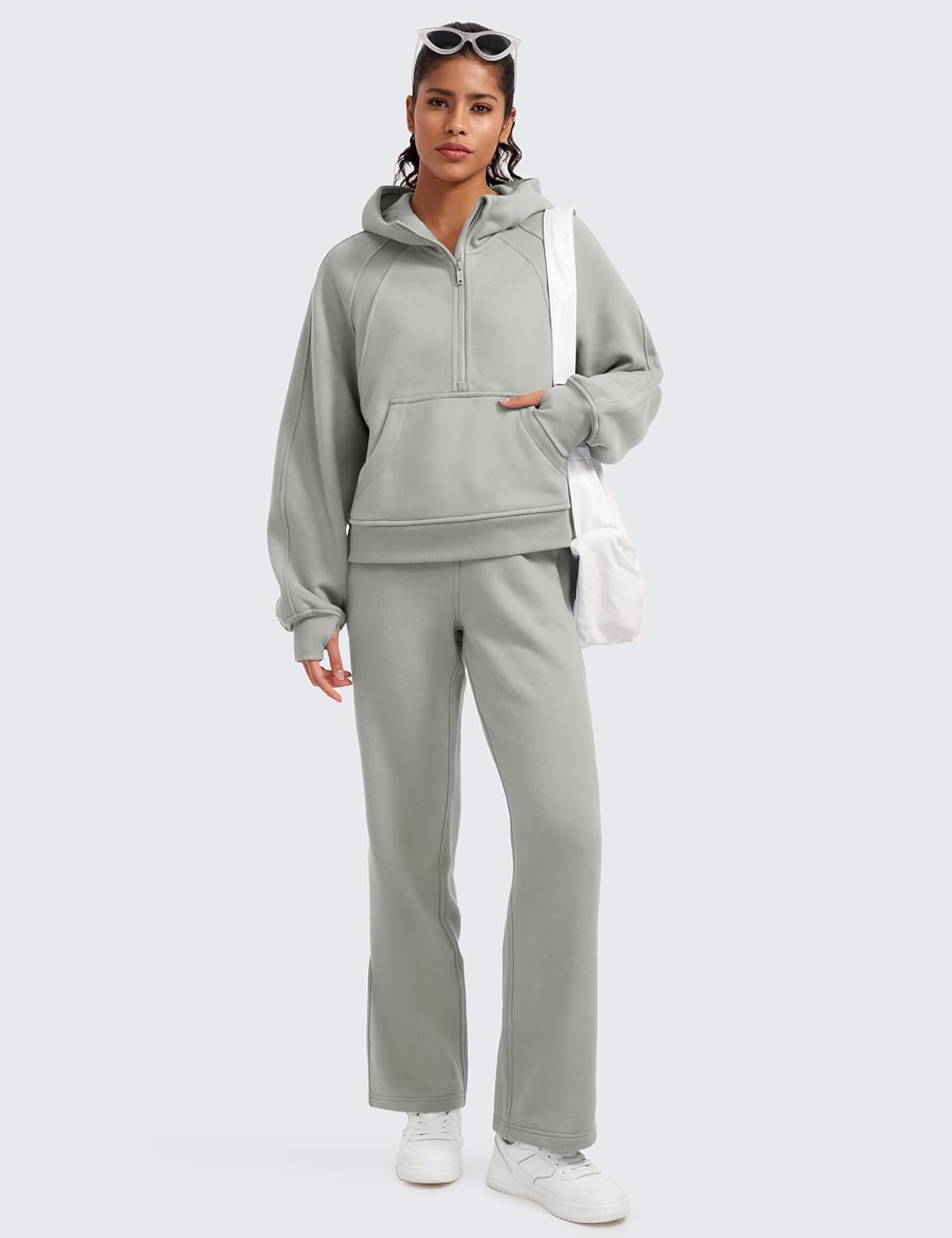 CRZ YOGA Cotton Fleece Lined Sweatpants Women 30quot Straight Leg Casual Lounge Sweat Pants for WomenSterling