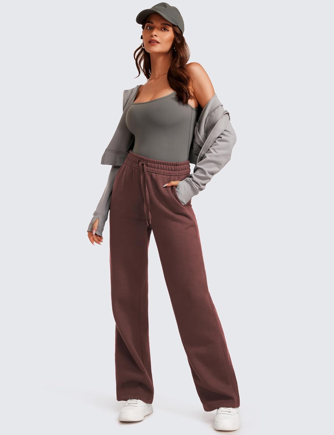 CRZ YOGA Cotton Fleece Lined Sweatpants Women 30quot Straight Leg Casual Lounge Sweat Pants for WomenTaupe