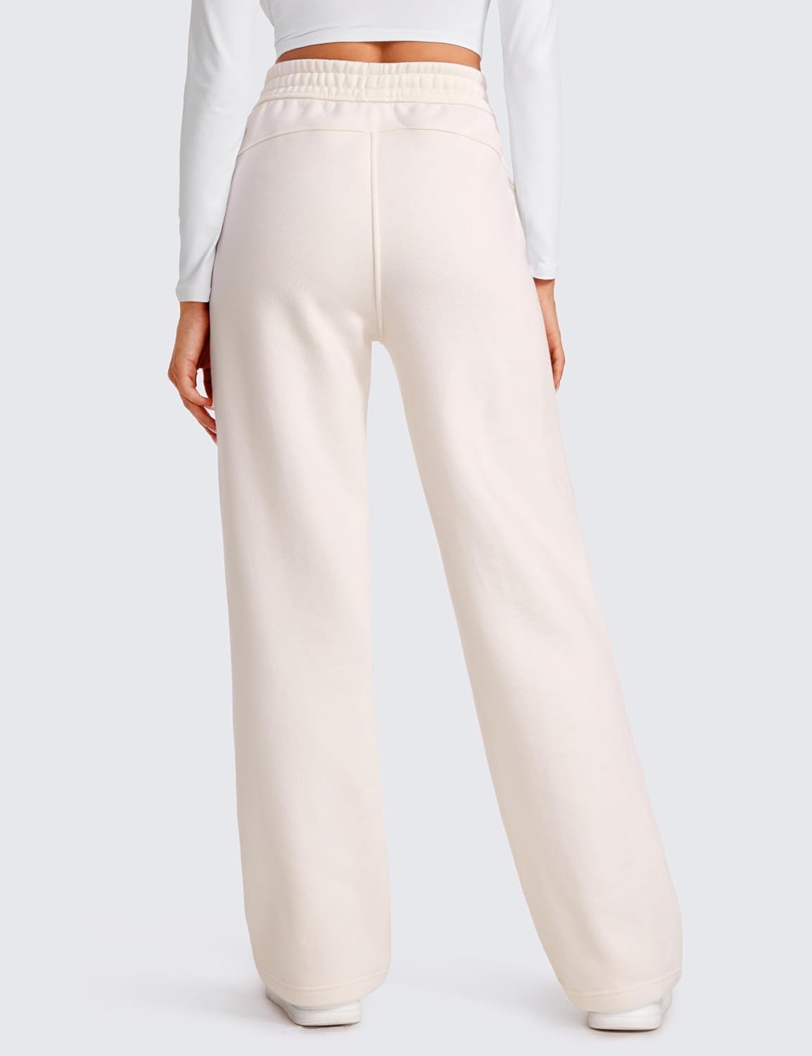 CRZ YOGA Cotton Fleece Lined Sweatpants Women 30quot Straight Leg Casual Lounge Sweat Pants for WomenWhite Apricot