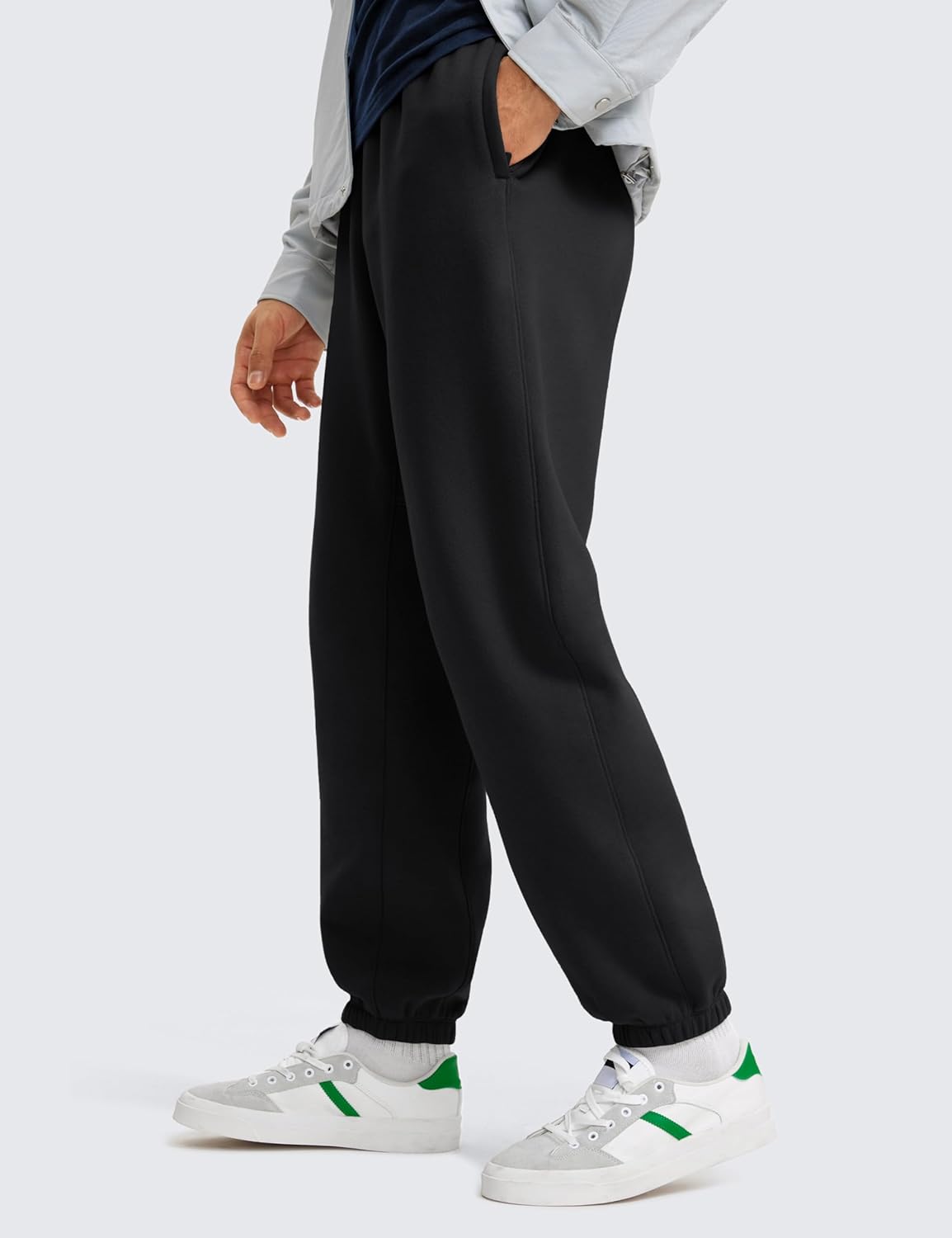 CRZ YOGA Cotton Fleece Sweatpants for Men 32quot Loosed Fit Lounge Casual Elastic Bottom Sweat Pants with Zipper PocketsBlack