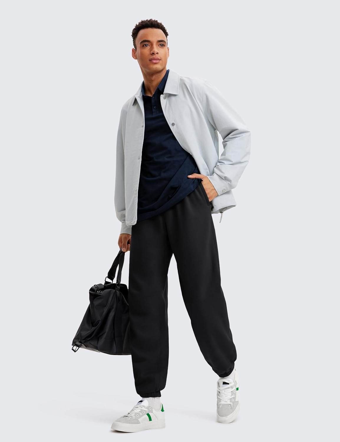 CRZ YOGA Cotton Fleece Sweatpants for Men 32quot Loosed Fit Lounge Casual Elastic Bottom Sweat Pants with Zipper PocketsBlack