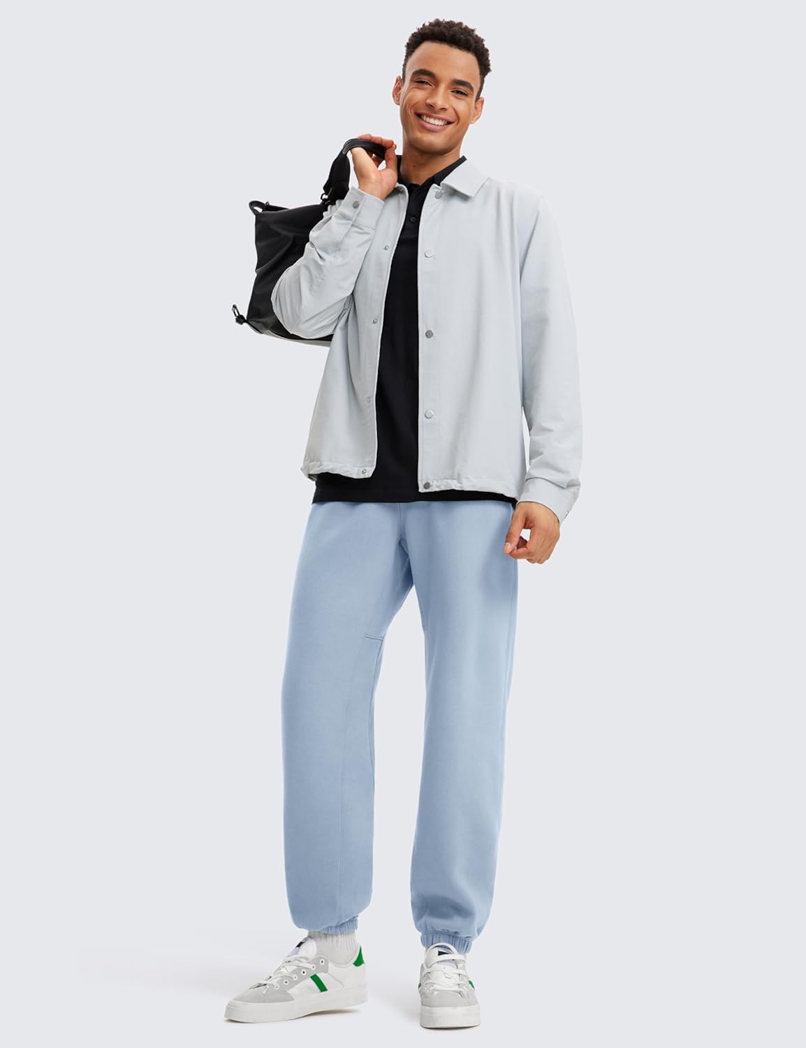 CRZ YOGA Cotton Fleece Sweatpants for Men 32quot Loosed Fit Lounge Casual Elastic Bottom Sweat Pants with Zipper PocketsCambric Blue