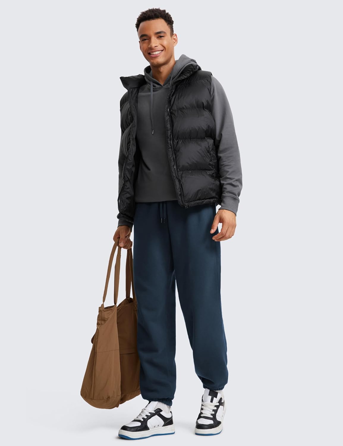 CRZ YOGA Cotton Fleece Sweatpants for Men 32quot Loosed Fit Lounge Casual Elastic Bottom Sweat Pants with Zipper PocketsInk Blue