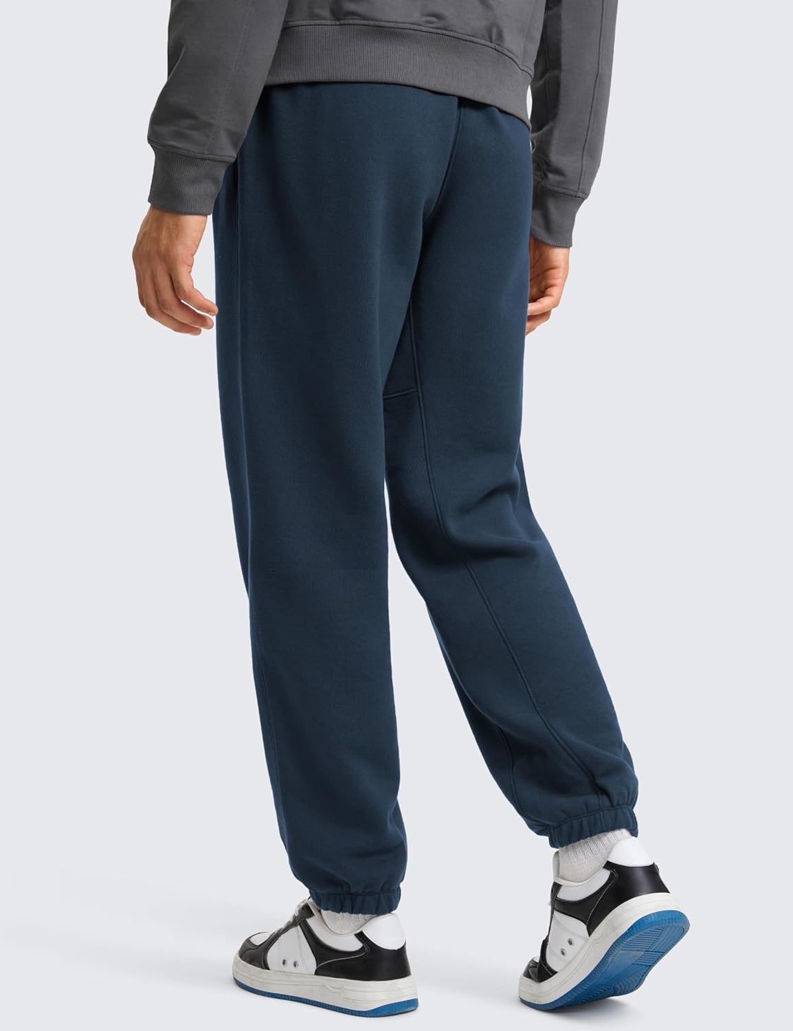 CRZ YOGA Cotton Fleece Sweatpants for Men 32quot Loosed Fit Lounge Casual Elastic Bottom Sweat Pants with Zipper PocketsInk Blue