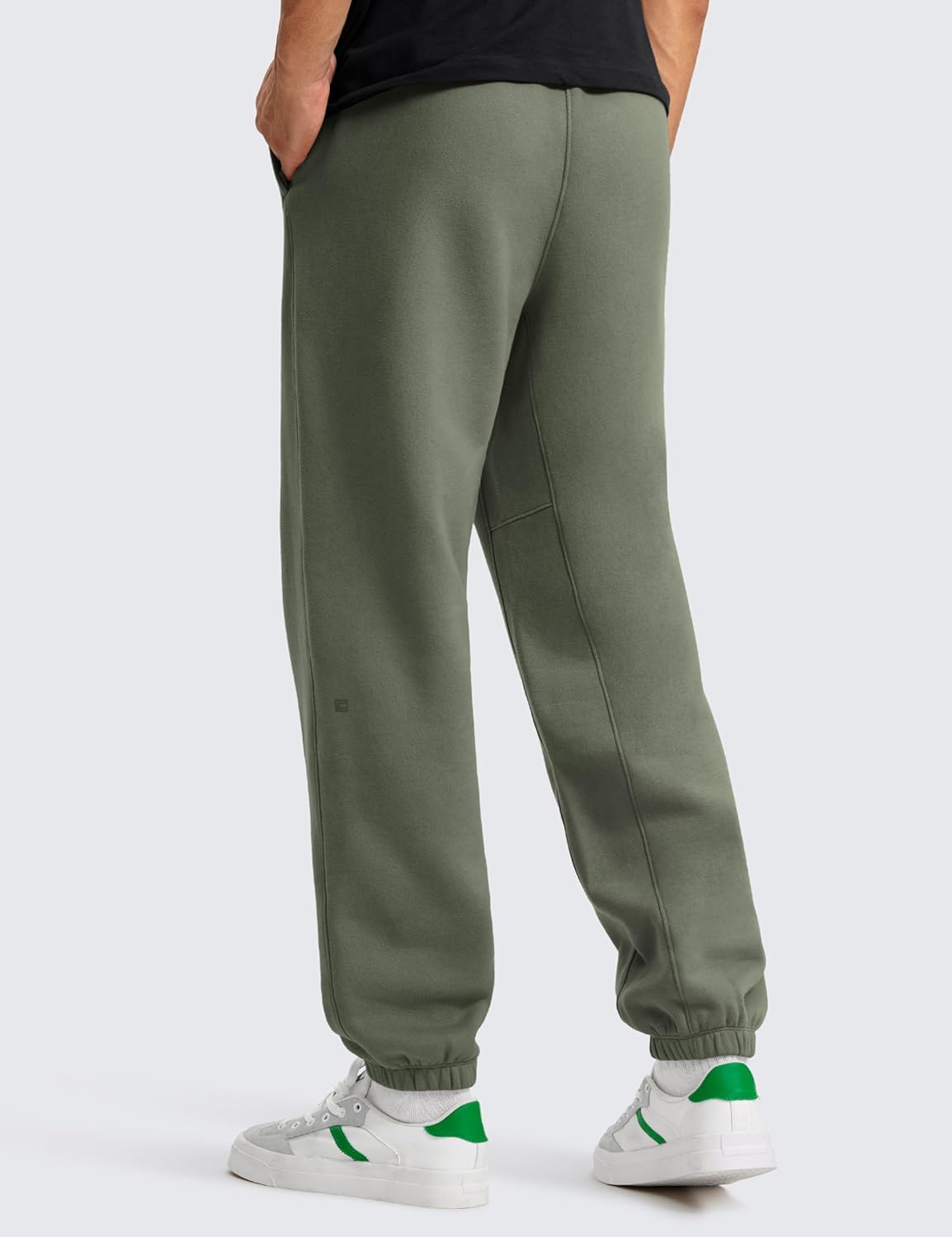 CRZ YOGA Cotton Fleece Sweatpants for Men 32quot Loosed Fit Lounge Casual Elastic Bottom Sweat Pants with Zipper PocketsLight Army Green