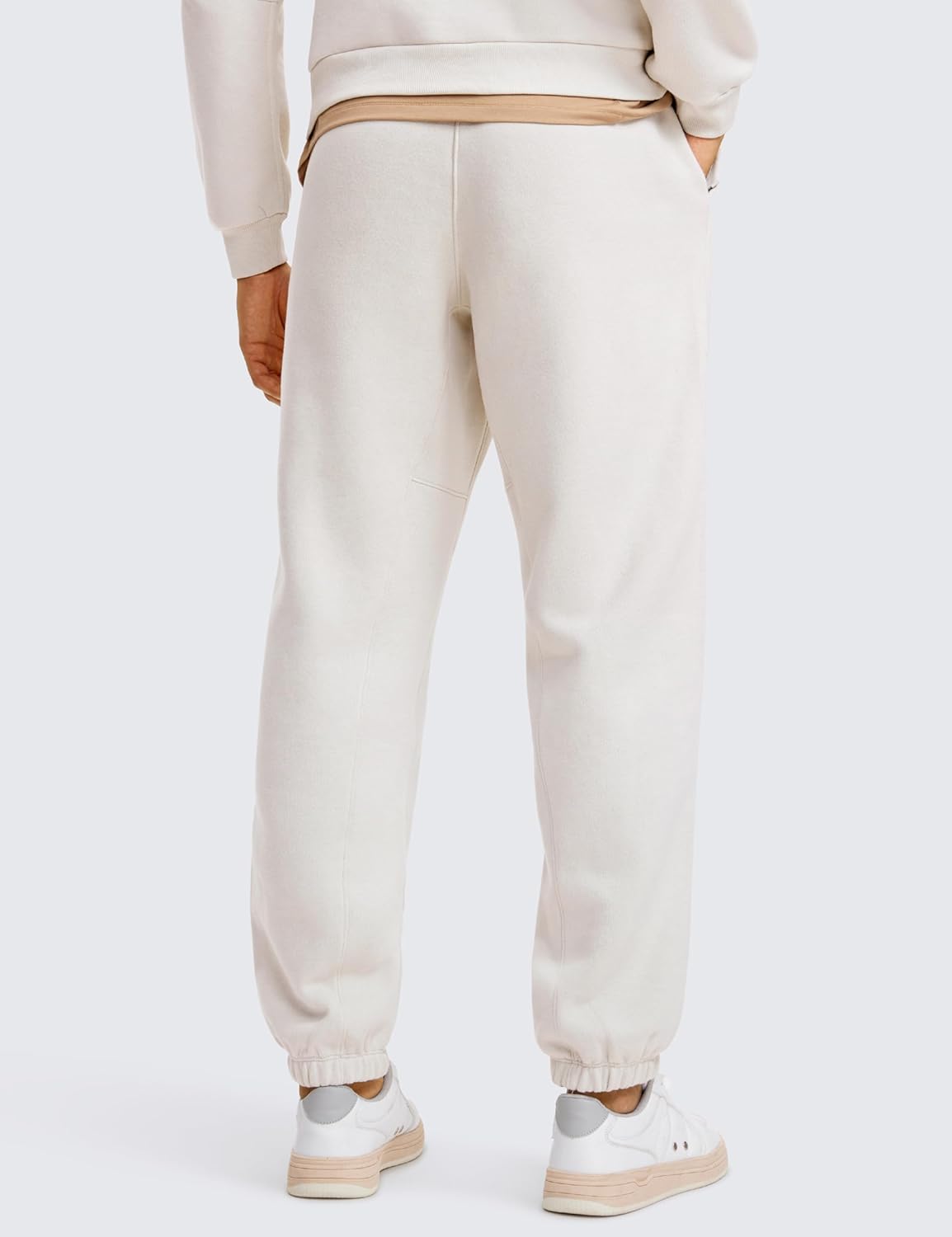 CRZ YOGA Cotton Fleece Sweatpants for Men 32quot Loosed Fit Lounge Casual Elastic Bottom Sweat Pants with Zipper PocketsMilky White Bone