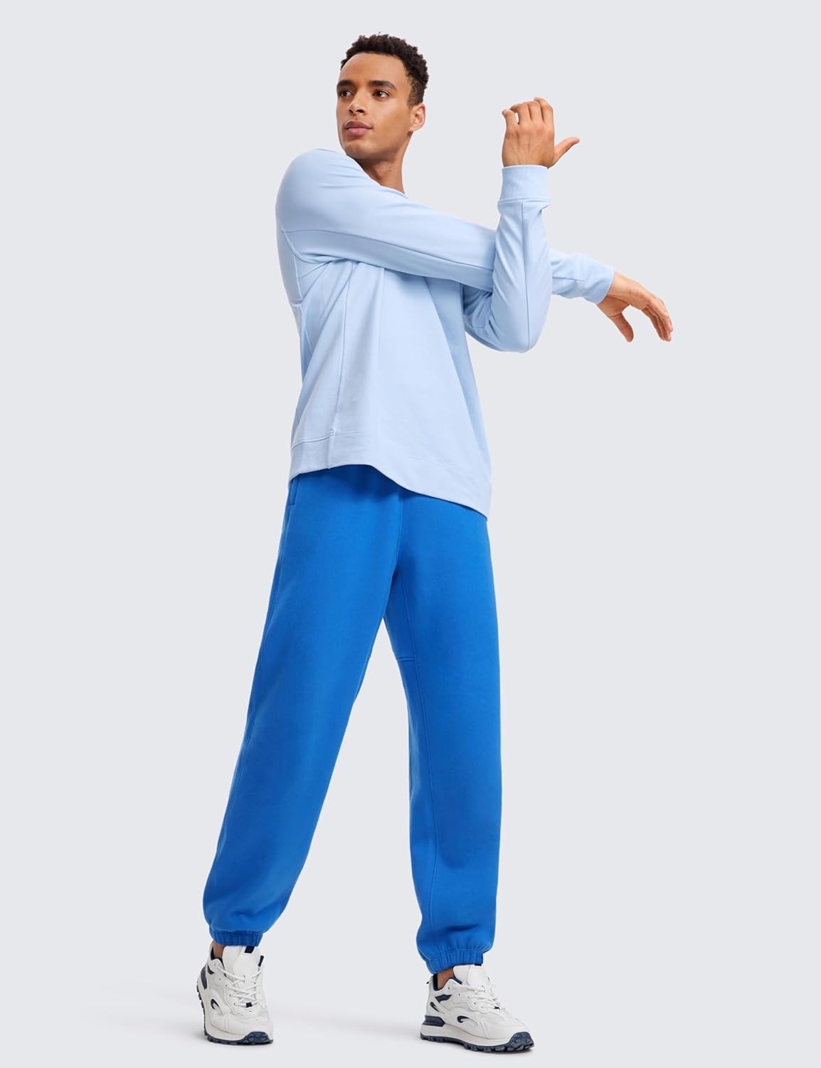 CRZ YOGA Cotton Fleece Sweatpants for Men 32quot Loosed Fit Lounge Casual Elastic Bottom Sweat Pants with Zipper PocketsSparkle Blue