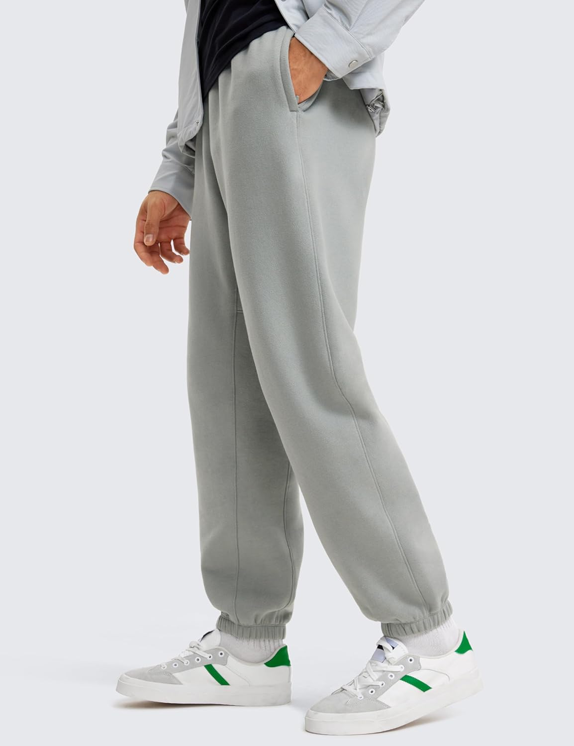 CRZ YOGA Cotton Fleece Sweatpants for Men 32quot Loosed Fit Lounge Casual Elastic Bottom Sweat Pants with Zipper PocketsSterling