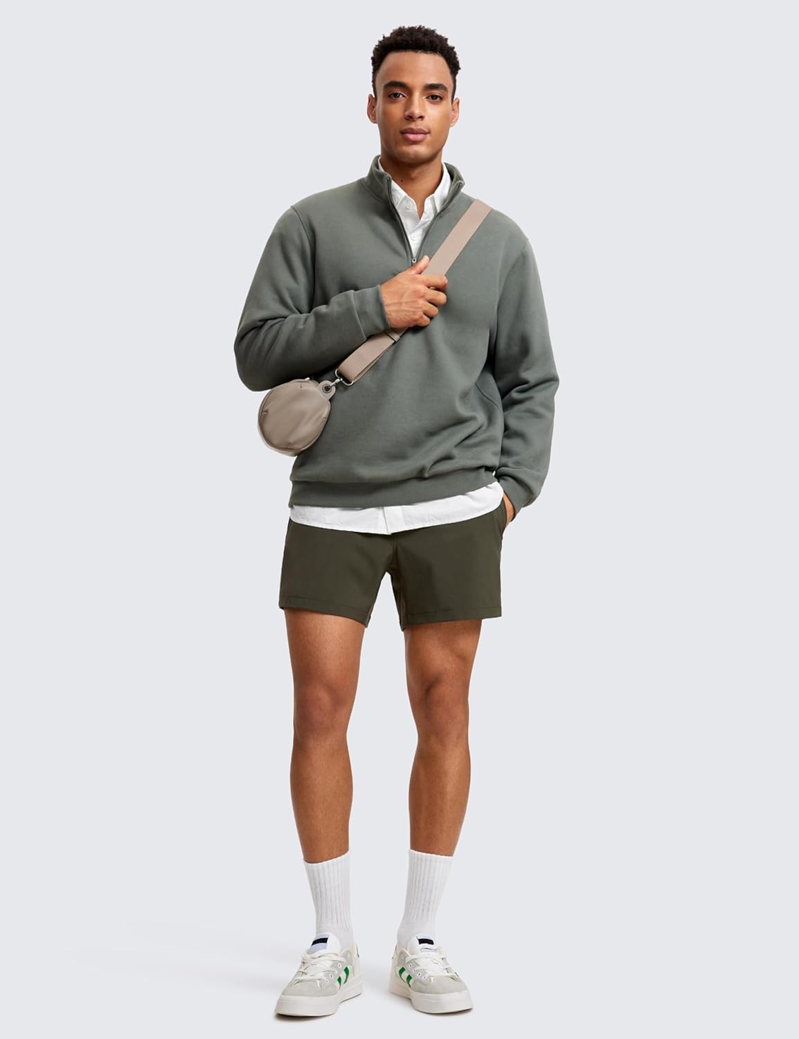 CRZ YOGA Fleece Lined Half Zip Sweatshirts for Men Mock Neck Pullover Sweatshirt Casual Workout Daily SweatersGrey Sage