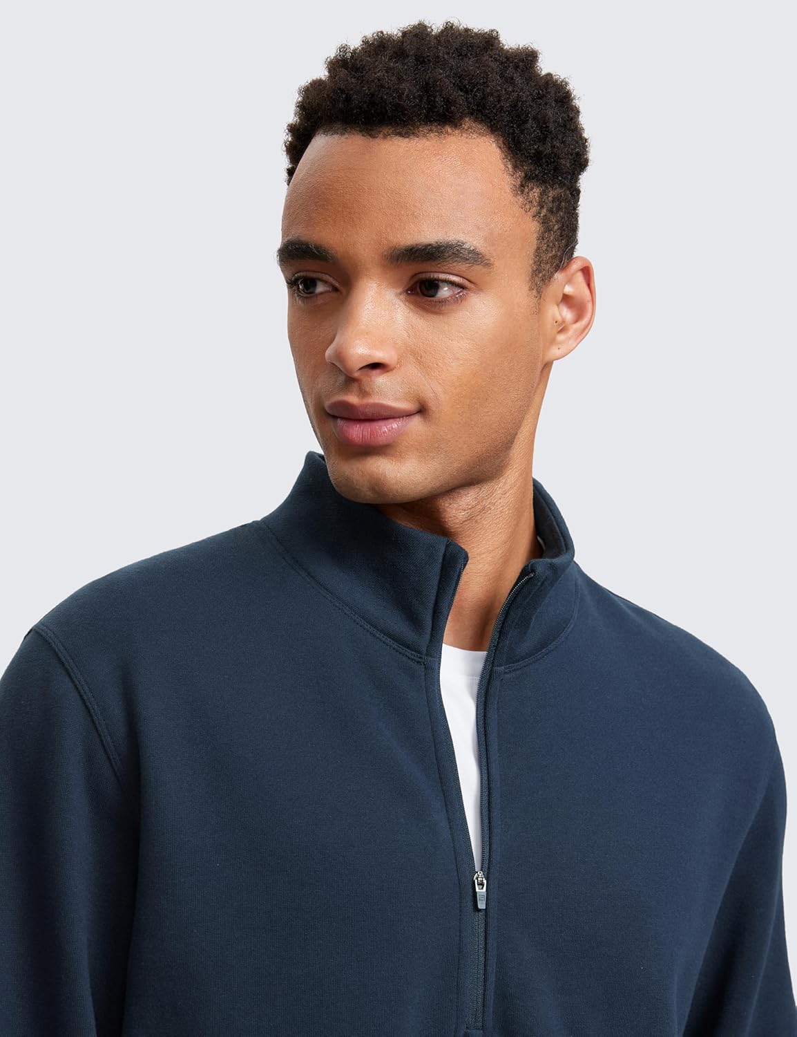 CRZ YOGA Fleece Lined Half Zip Sweatshirts for Men Mock Neck Pullover Sweatshirt Casual Workout Daily SweatersInk Blue