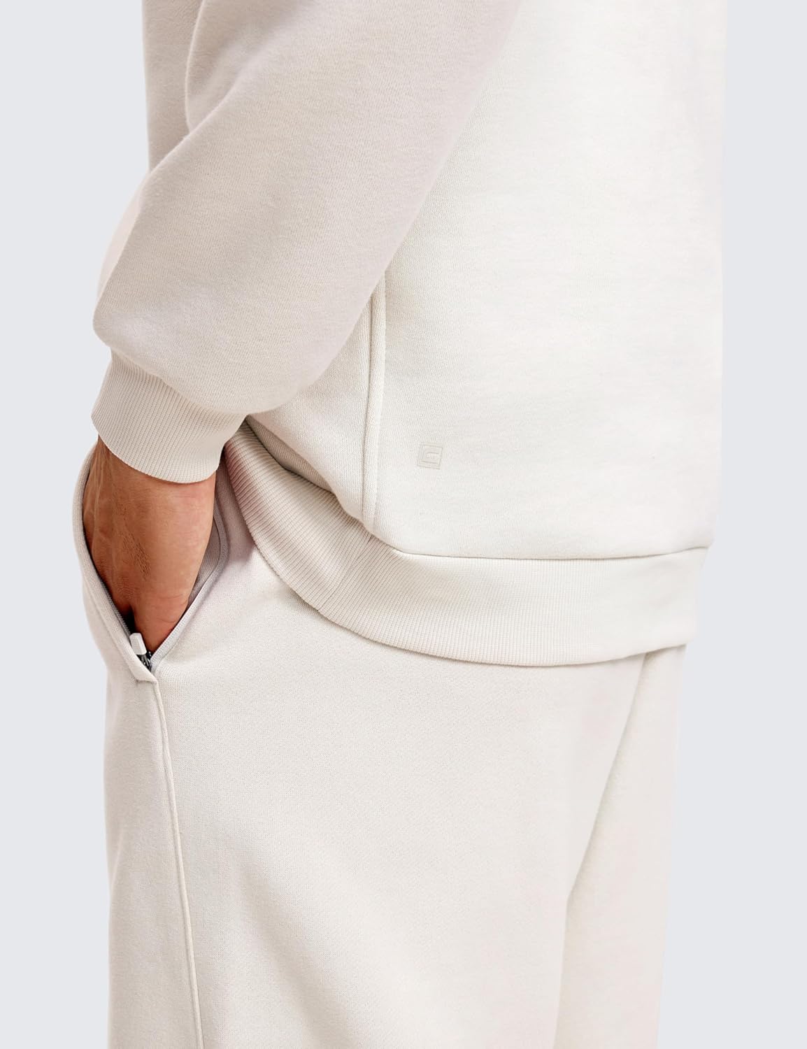 CRZ YOGA Fleece Lined Half Zip Sweatshirts for Men Mock Neck Pullover Sweatshirt Casual Workout Daily SweatersMilky White Bone