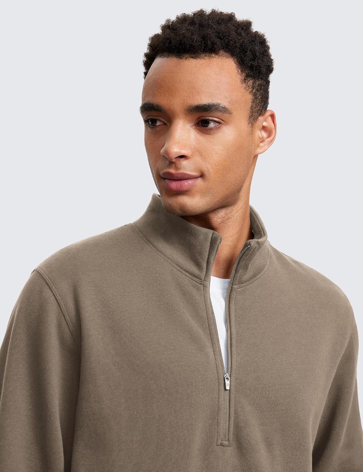 CRZ YOGA Fleece Lined Half Zip Sweatshirts for Men Mock Neck Pullover Sweatshirt Casual Workout Daily SweatersNomad Grey