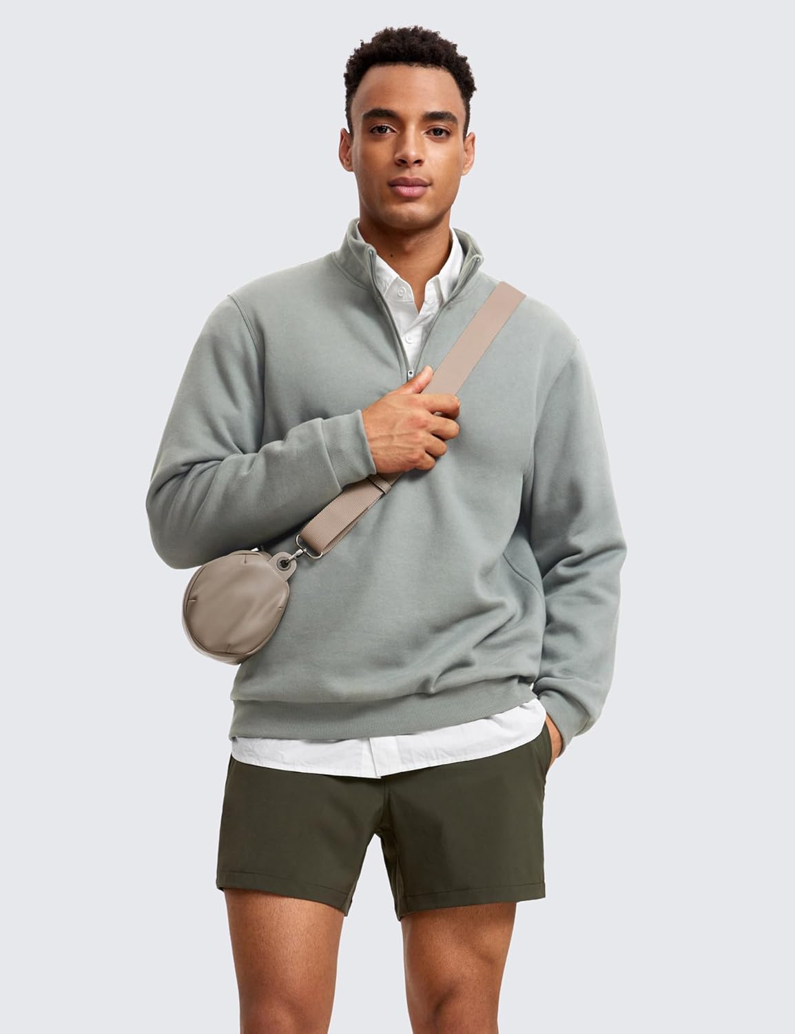 CRZ YOGA Fleece Lined Half Zip Sweatshirts for Men Mock Neck Pullover Sweatshirt Casual Workout Daily SweatersSterling