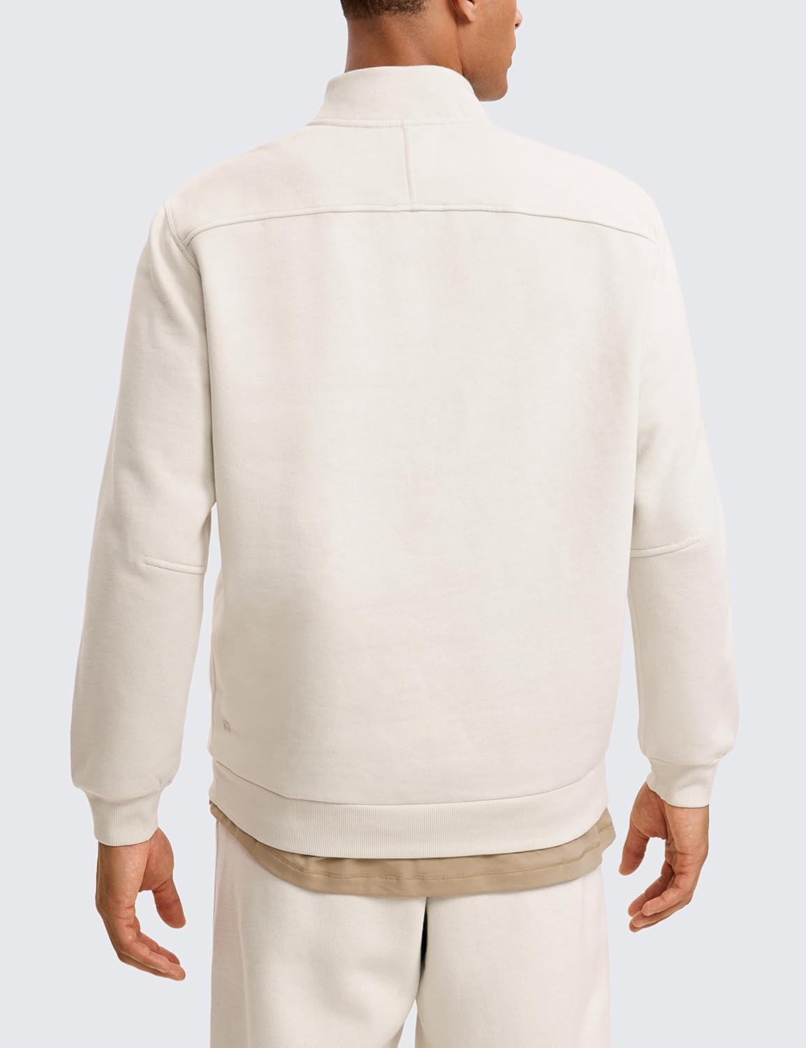 CRZ YOGA Fleece Lined Half Zip Sweatshirts for Men Mock Neck Pullover Sweatshirt Casual Workout Daily SweatersWhite Apricot